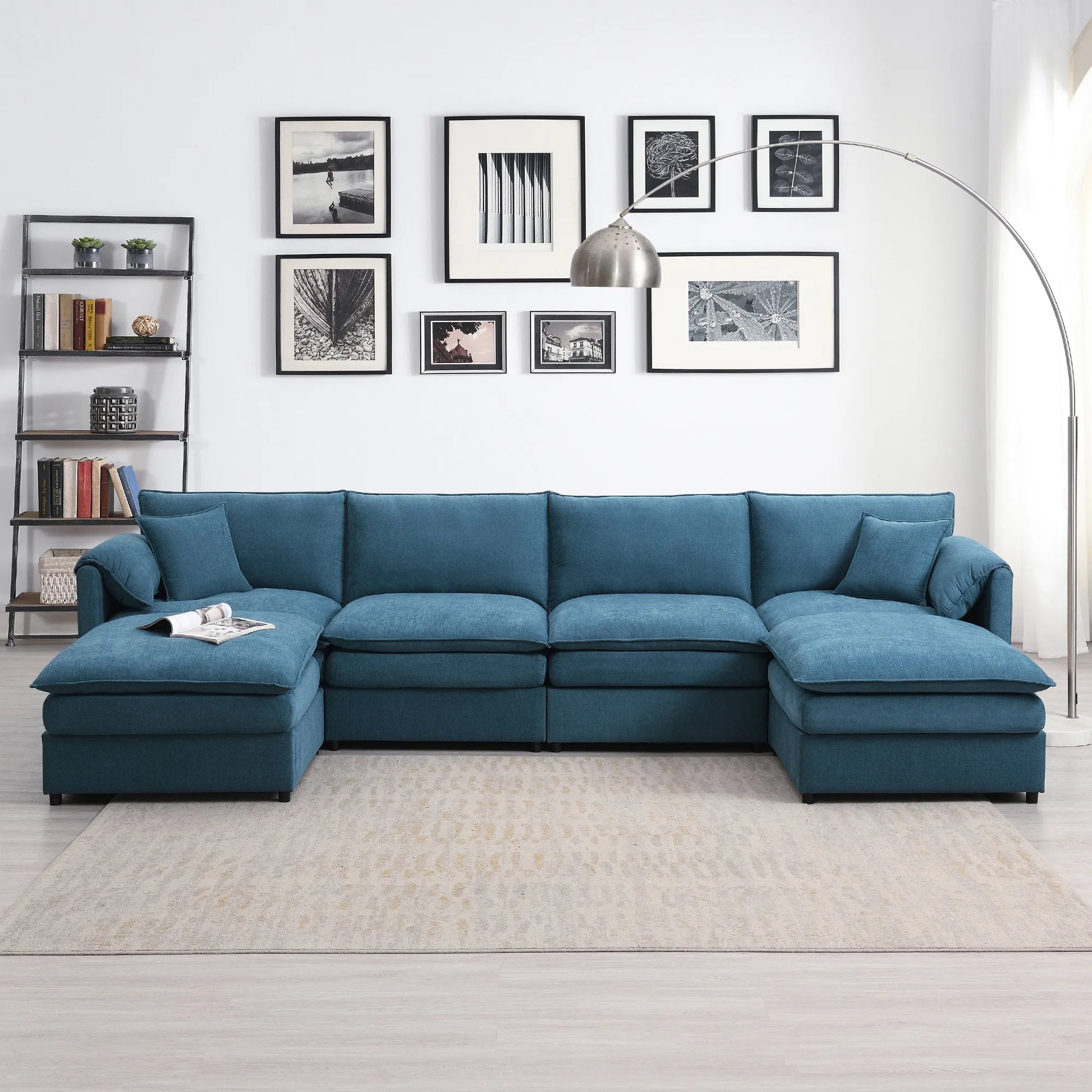134" 6 Seater U Shaped Chenille Modular Sofa with Double Layer Cushions
