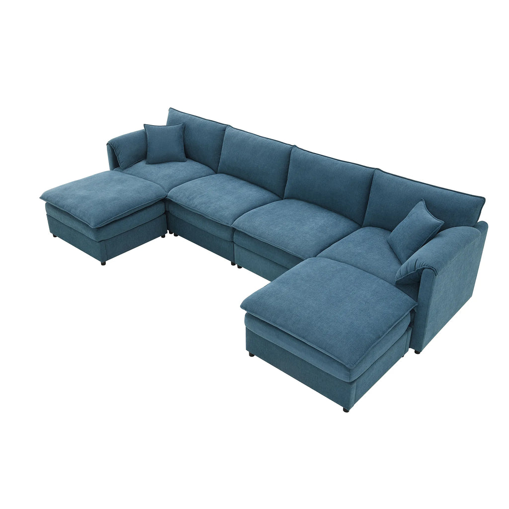 134" 6 Seater U Shaped Chenille Modular Sofa with Double Layer Cushions
