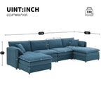 134" 6 Seater U Shaped Chenille Modular Sofa with Double Layer Cushions