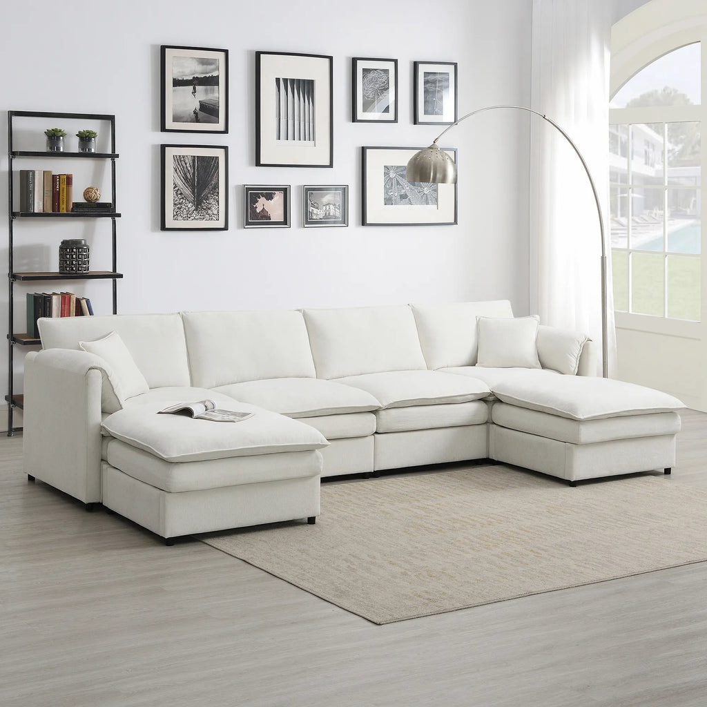 134" 6 Seater U Shaped Chenille Modular Sofa with Double Layer Cushions