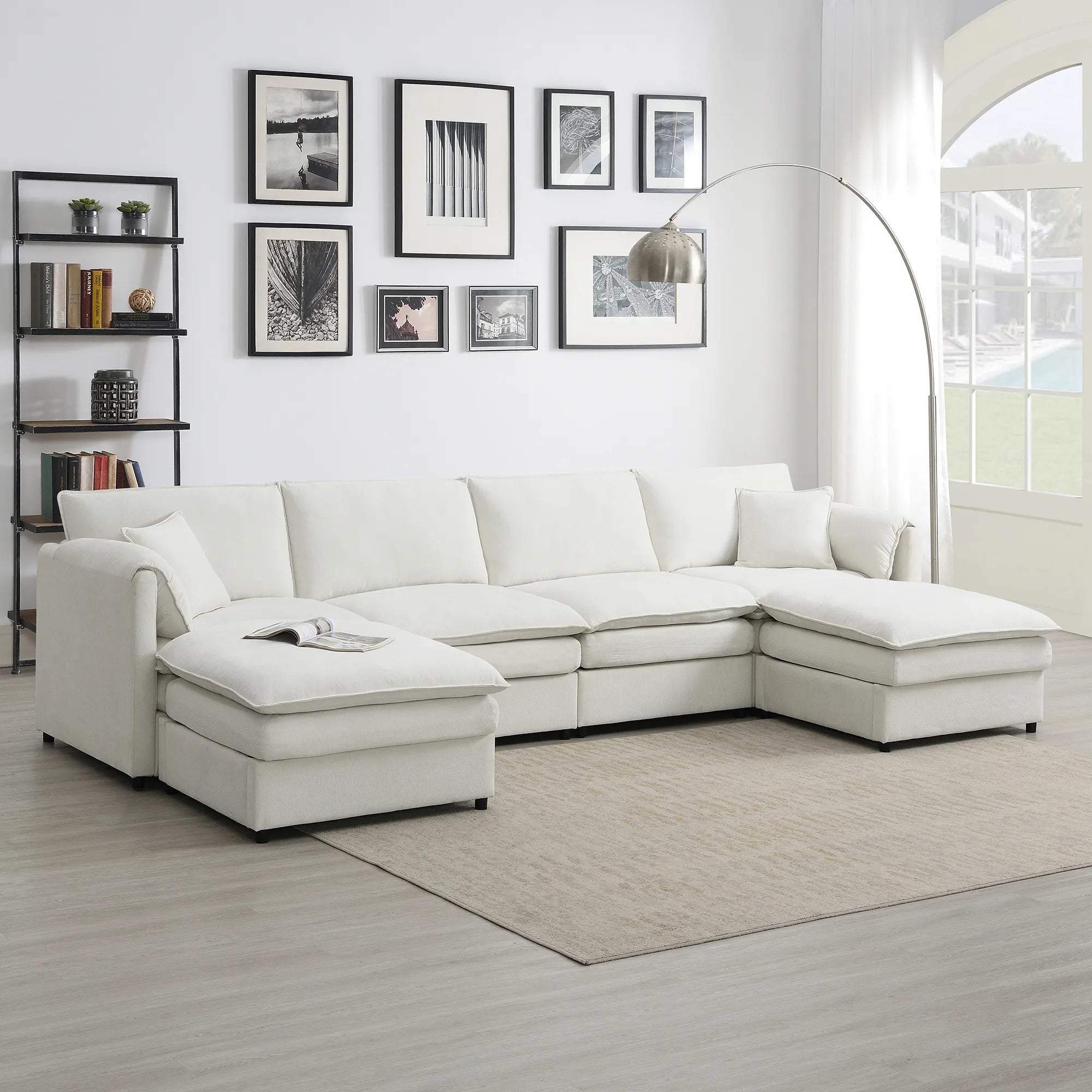 134" 6 Seater U Shaped Chenille Modular Sofa with Double Layer Cushions