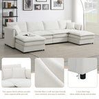 134" 6 Seater U Shaped Chenille Modular Sofa with Double Layer Cushions