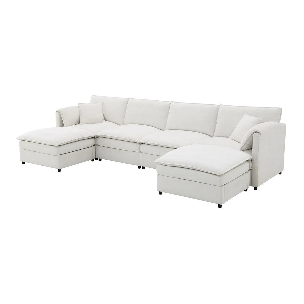 134" 6 Seater U Shaped Chenille Modular Sofa with Double Layer Cushions