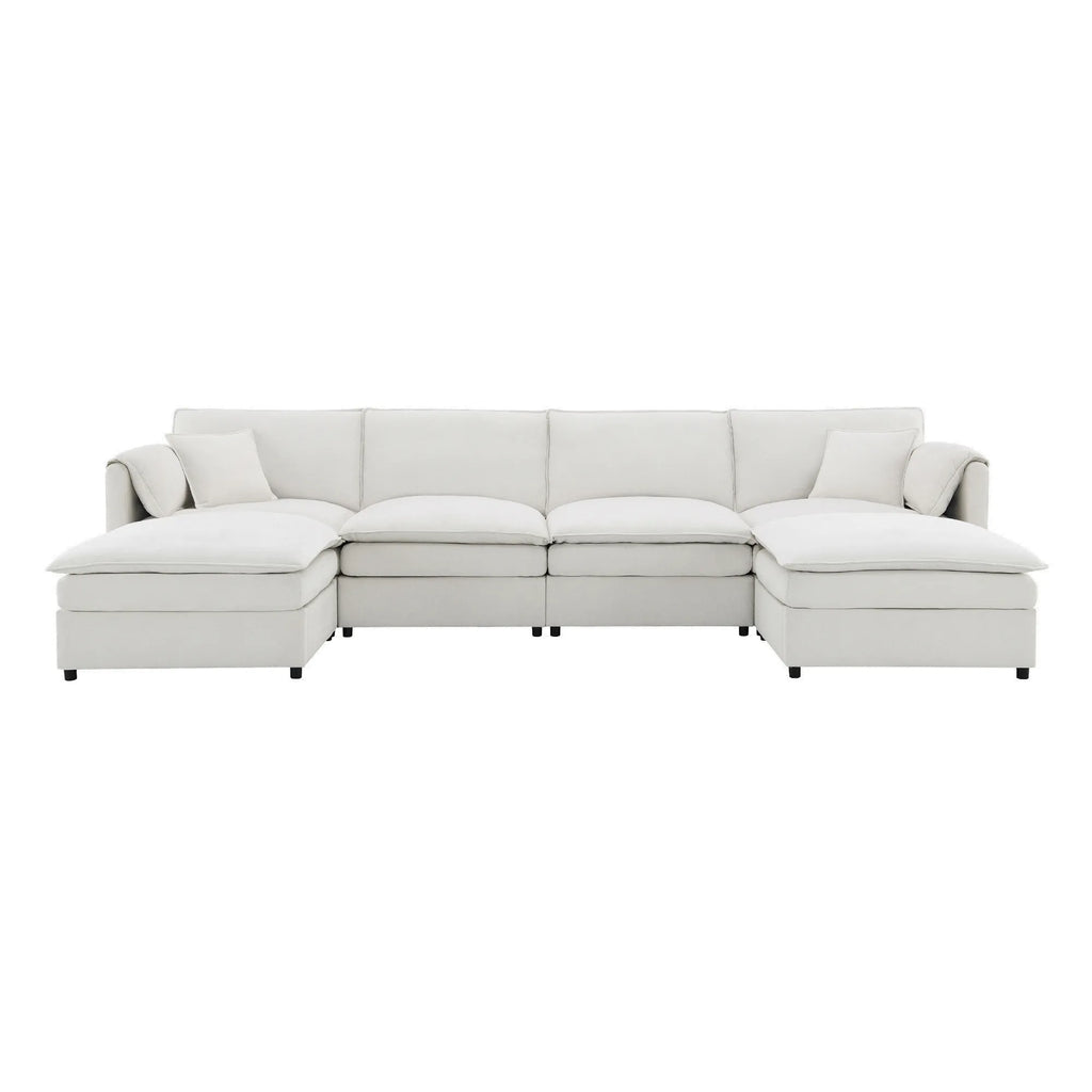 134" 6 Seater U Shaped Chenille Modular Sofa with Double Layer Cushions