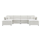 134" 6 Seater U Shaped Chenille Modular Sofa with Double Layer Cushions