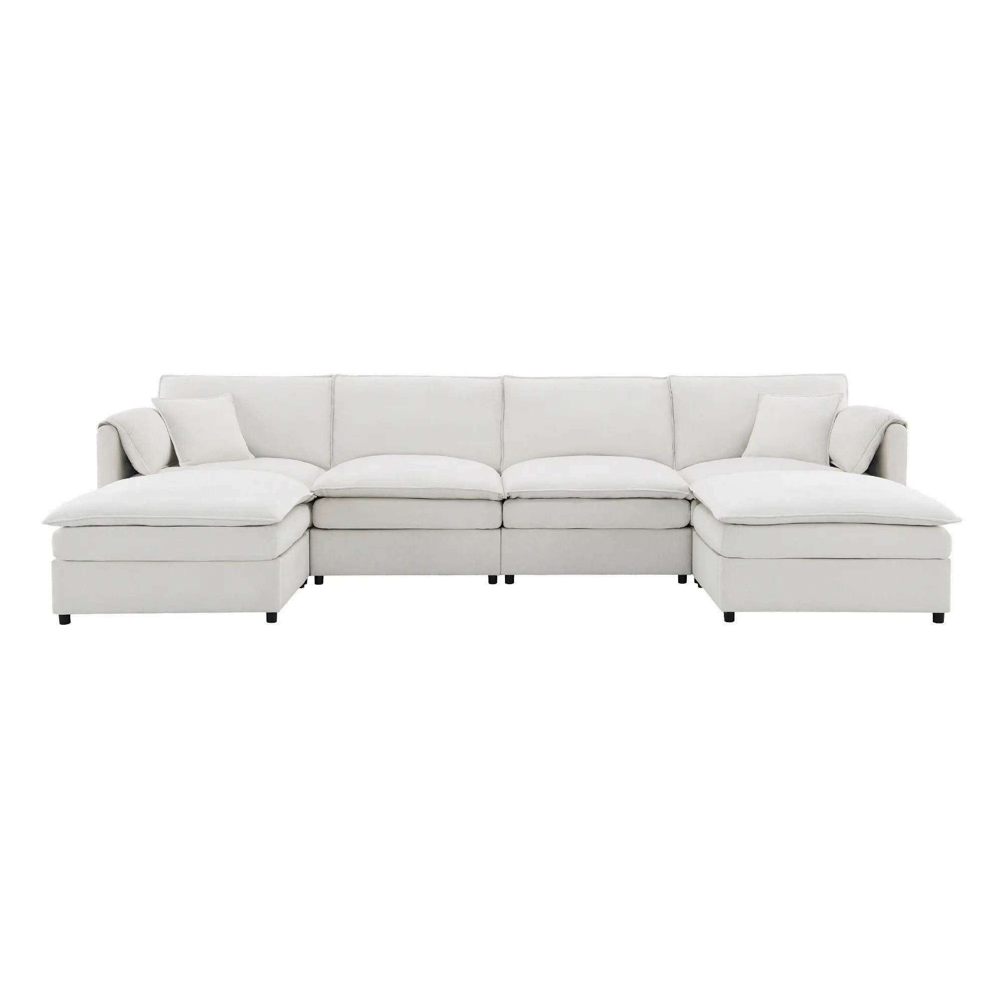 134" 6 Seater U Shaped Chenille Modular Sofa with Double Layer Cushions