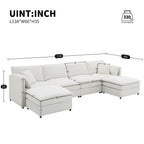 134" 6 Seater U Shaped Chenille Modular Sofa with Double Layer Cushions