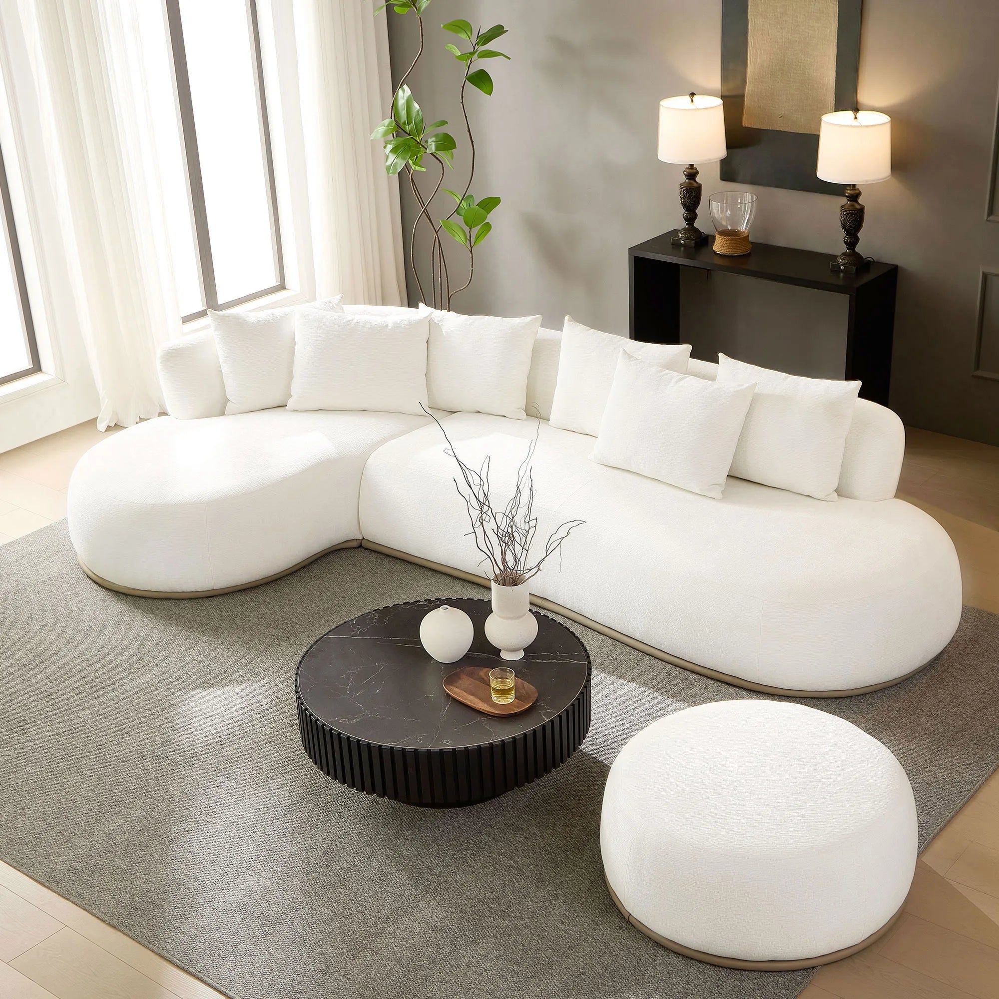 135” Sectional Sofa, L-Shape with Chaise & Ottoman