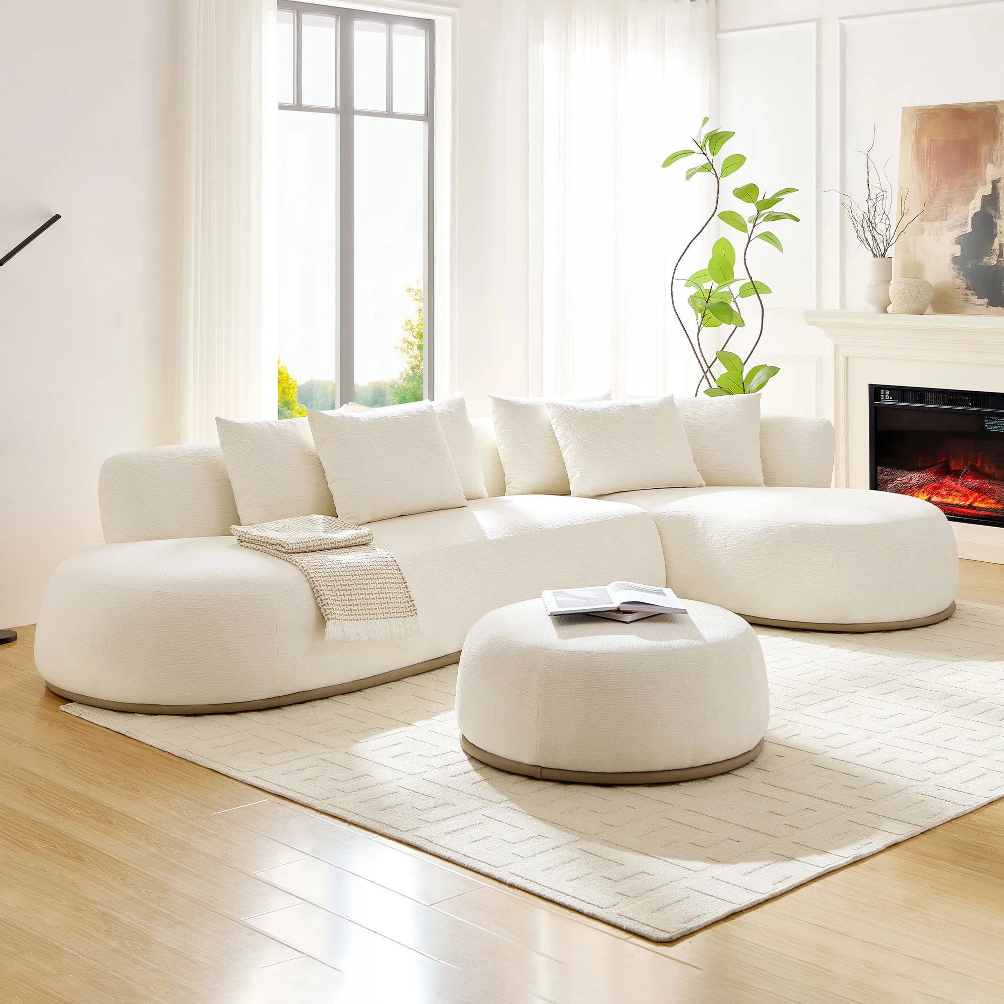 135” Sectional Sofa, L-Shape with Chaise & Ottoman