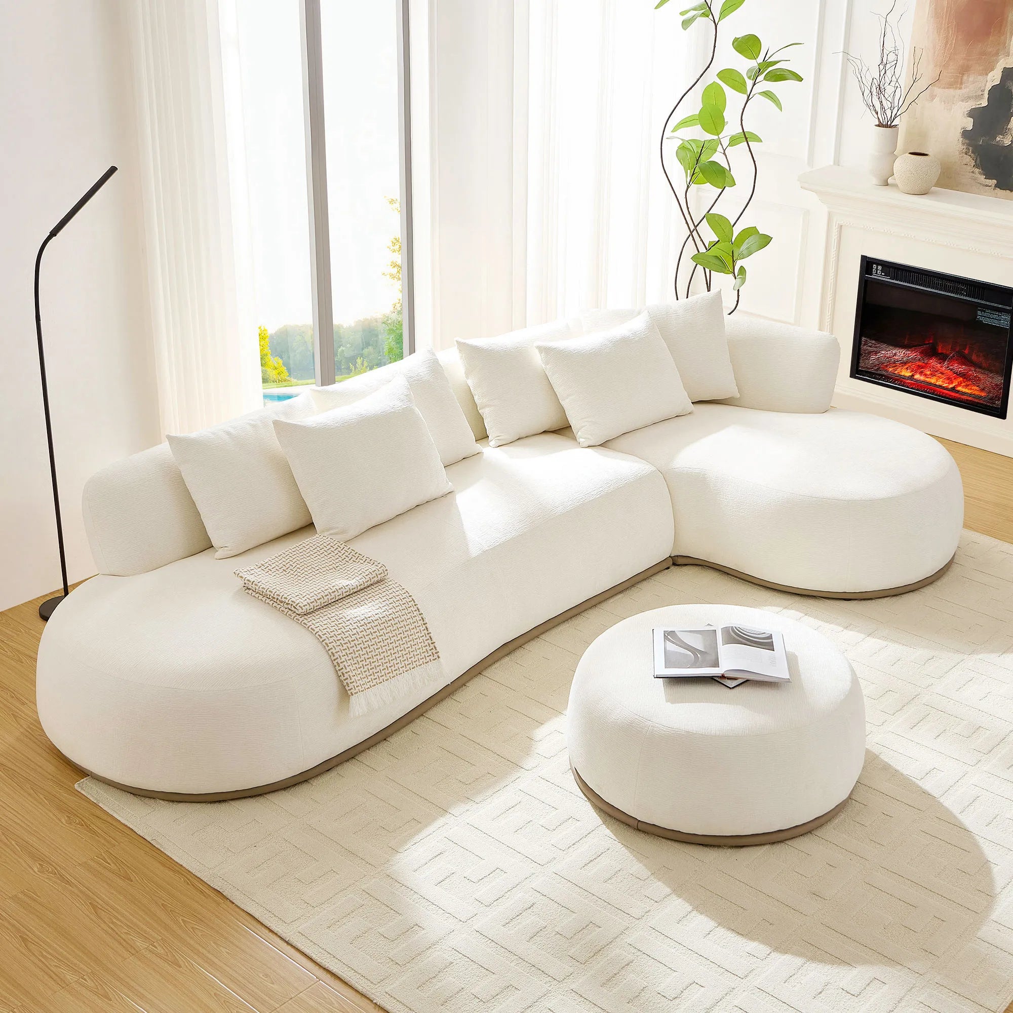 135” Sectional Sofa, L-Shape with Chaise & Ottoman