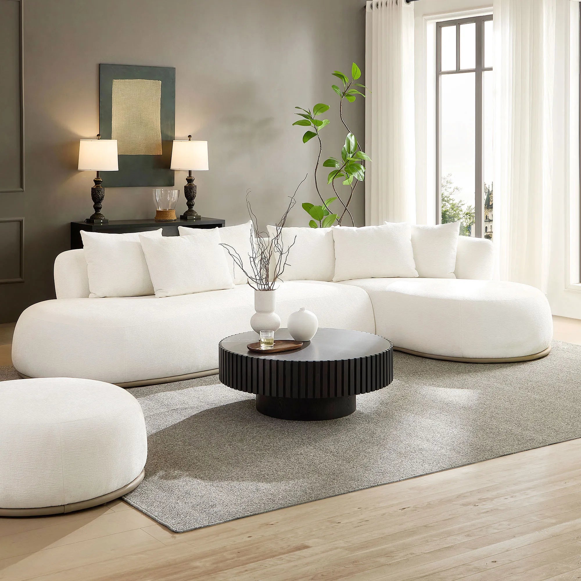135” Sectional Sofa, L-Shape with Chaise & Ottoman