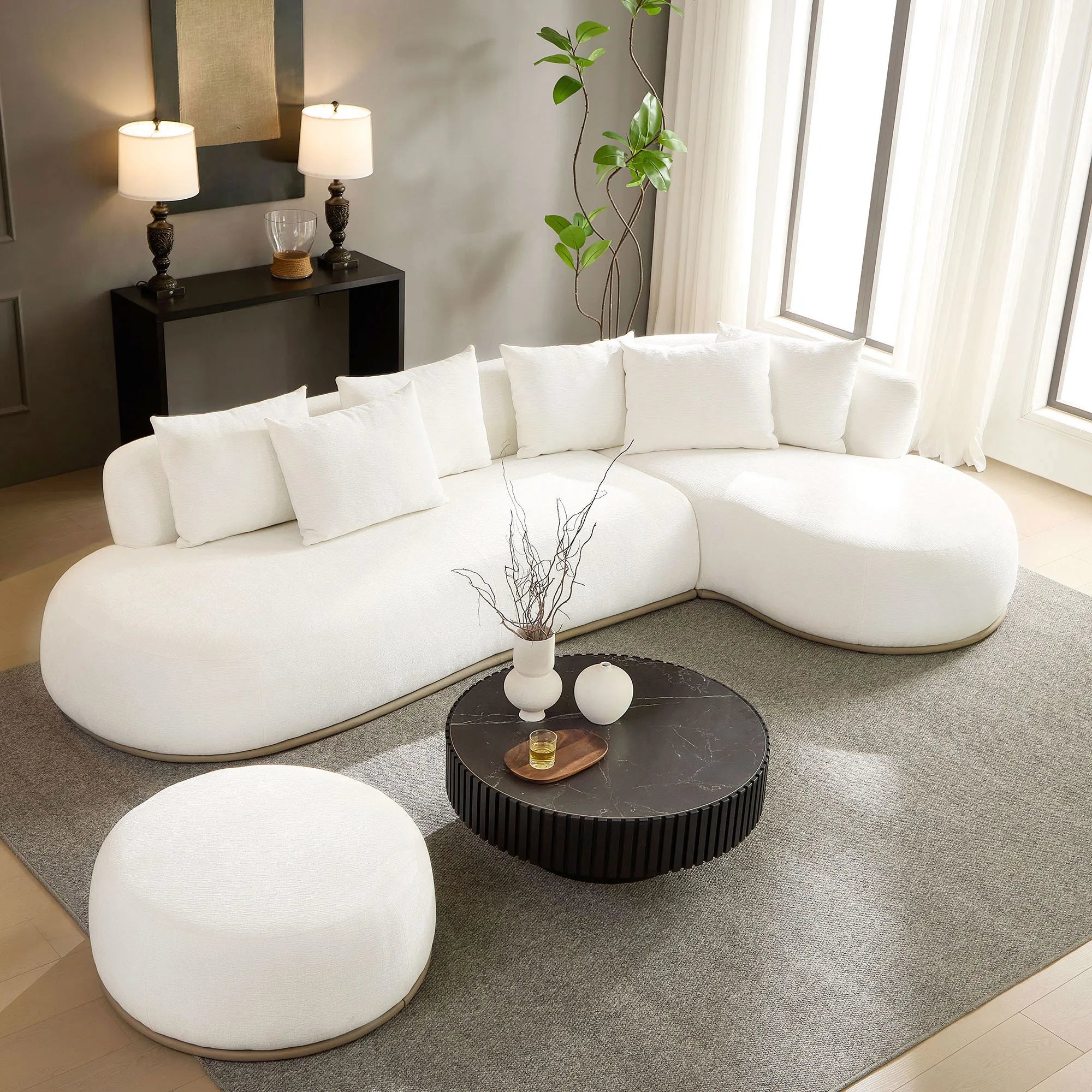 135” Sectional Sofa, L-Shape with Chaise & Ottoman