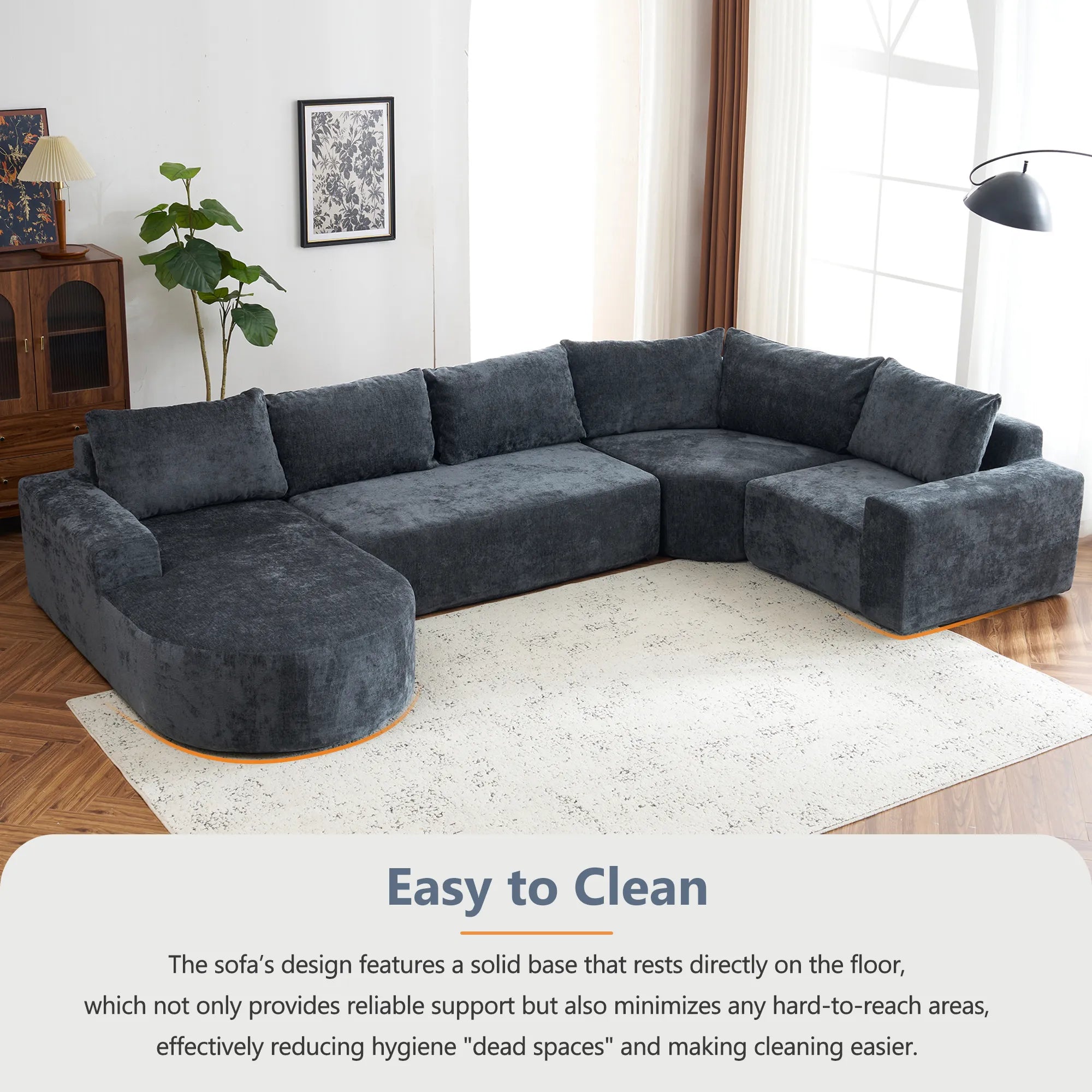 142" Oversized Cloud Sectional Modular Compressed Sofa with Chenille Fabric & Deep Seat