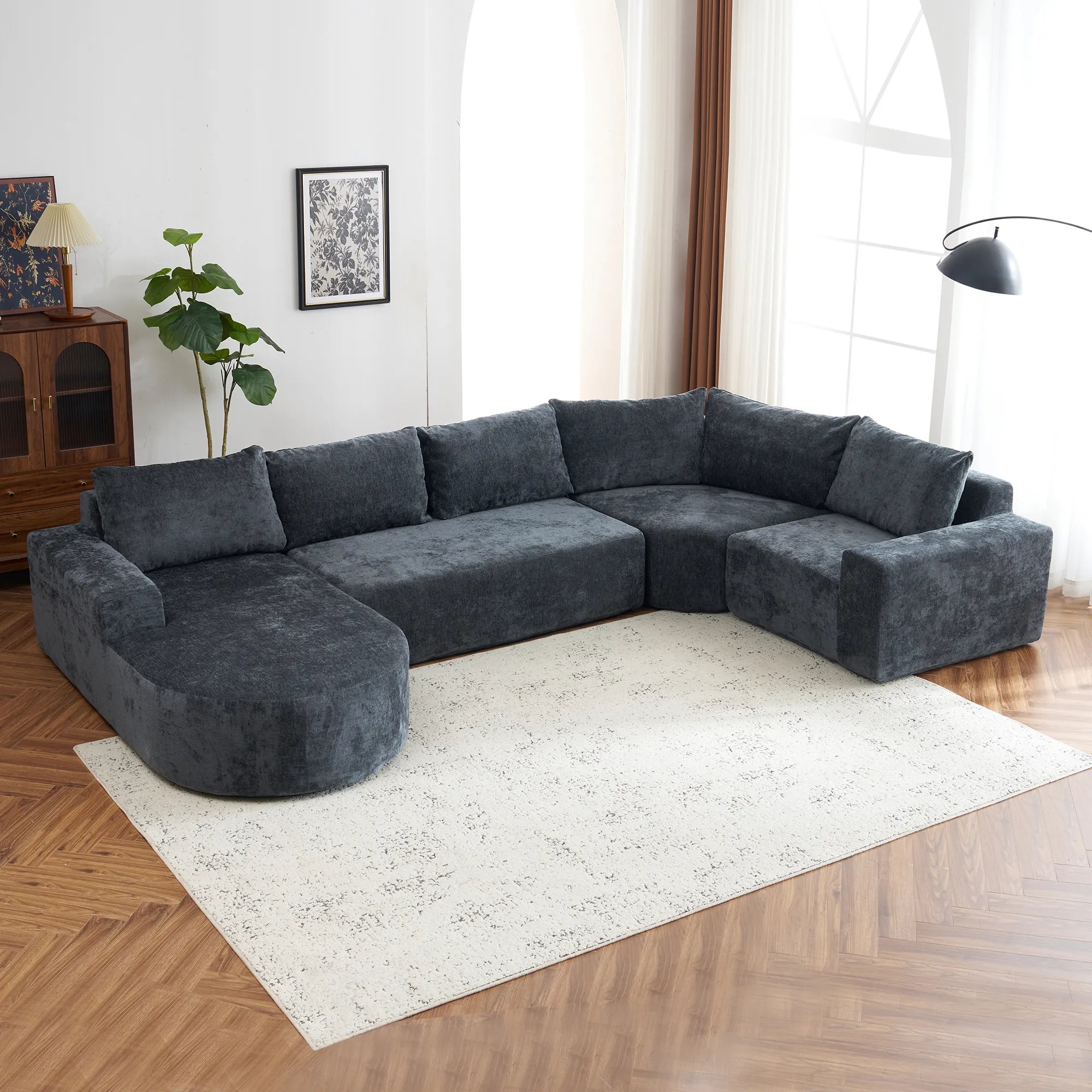 142" Oversized Cloud Sectional Modular Compressed Sofa with Chenille Fabric & Deep Seat