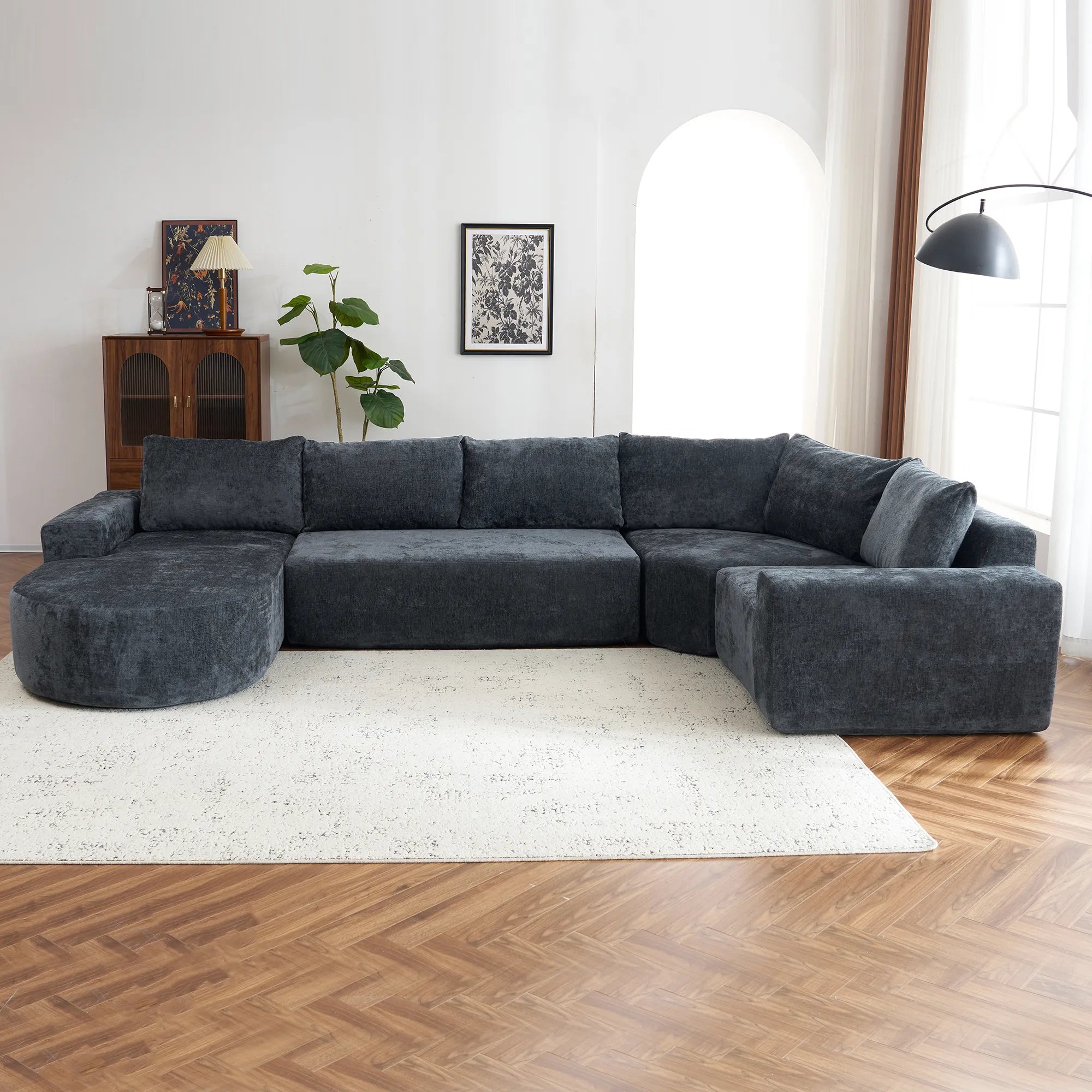 142" Oversized Cloud Sectional Modular Compressed Sofa with Chenille Fabric & Deep Seat
