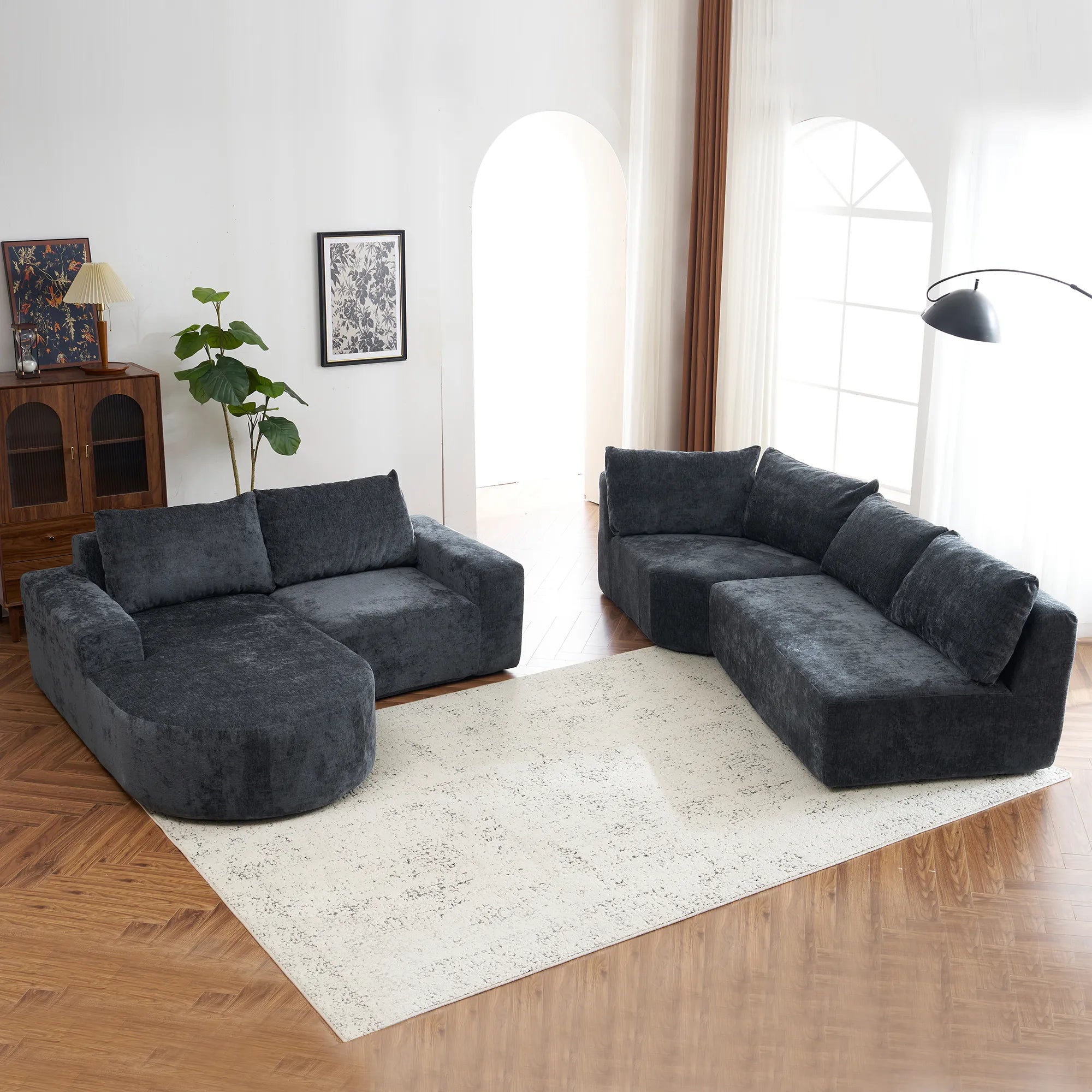142" Oversized Cloud Sectional Modular Compressed Sofa with Chenille Fabric & Deep Seat