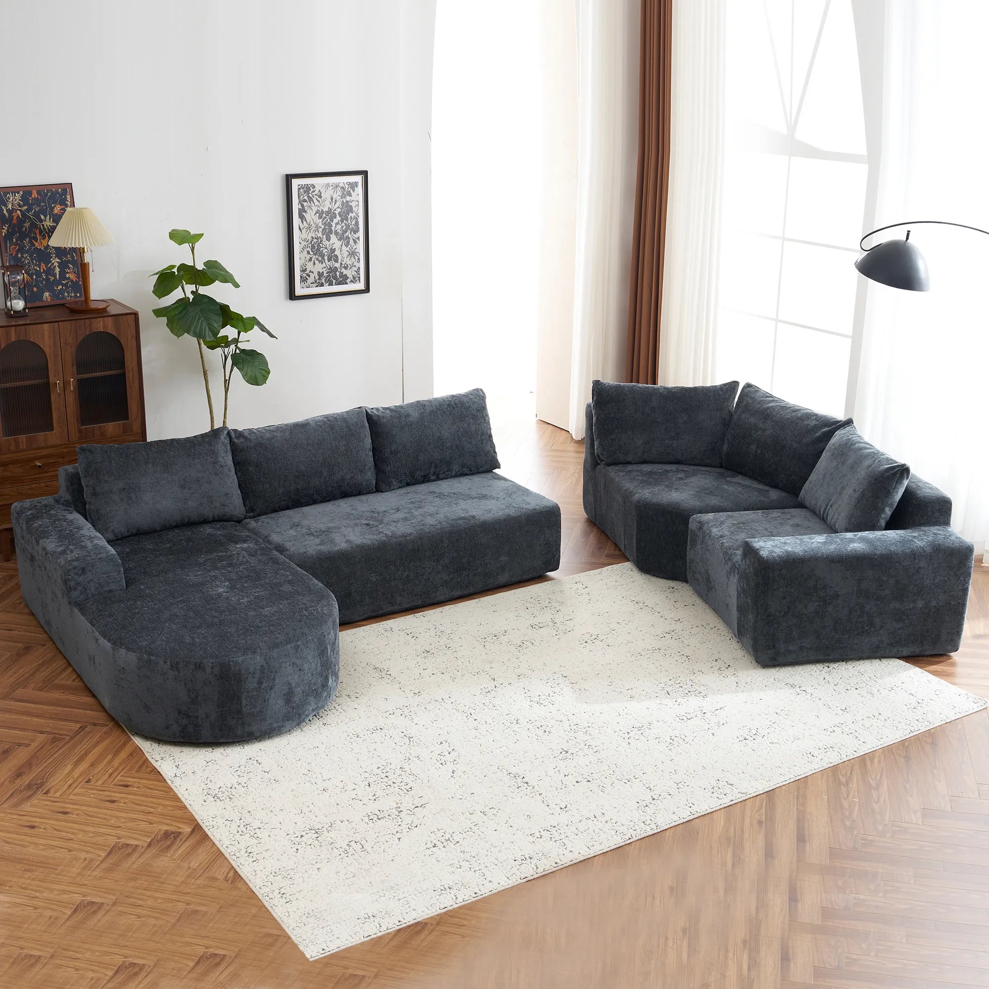 142" Oversized Cloud Sectional Modular Compressed Sofa with Chenille Fabric & Deep Seat