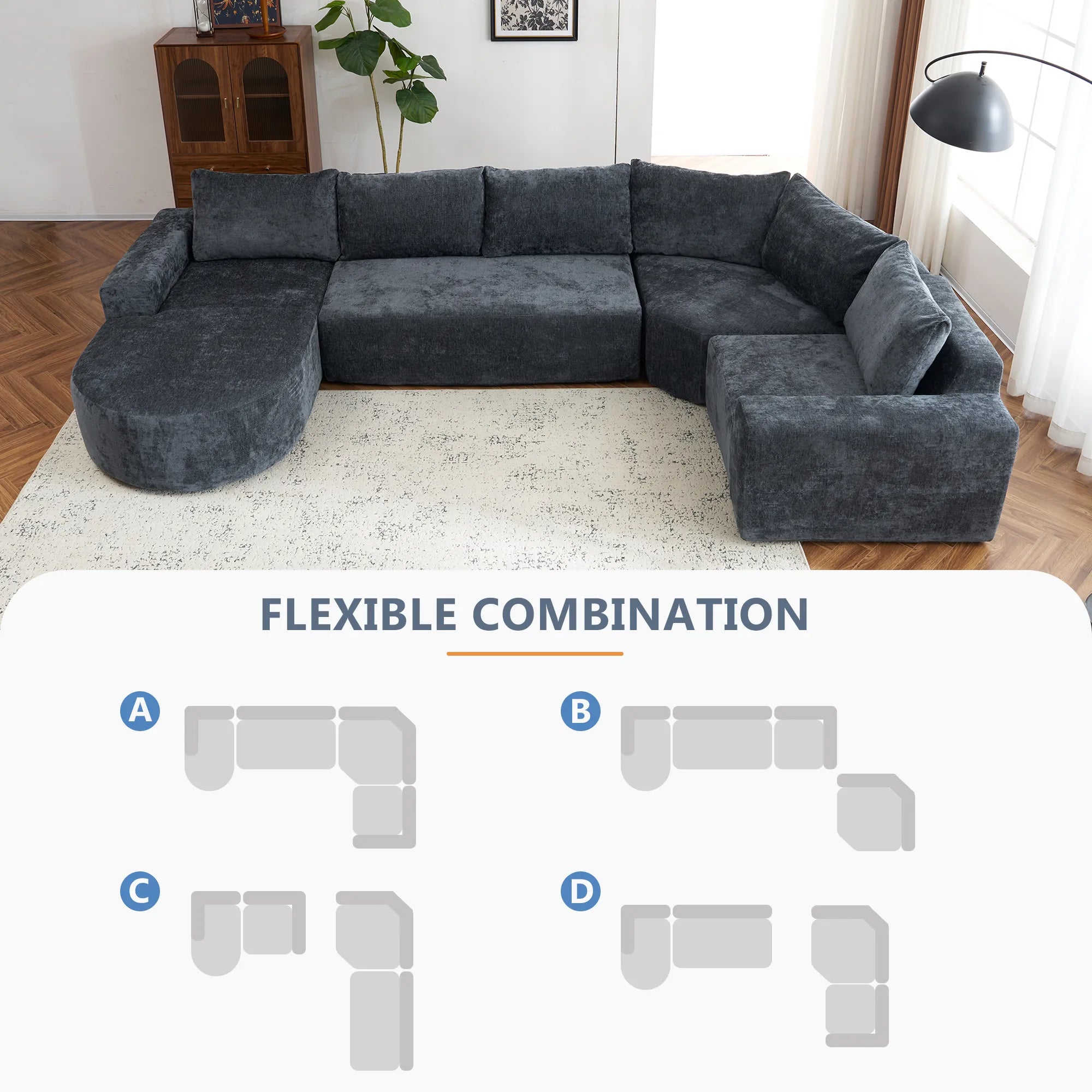 142" Oversized Cloud Sectional Modular Compressed Sofa with Chenille Fabric & Deep Seat