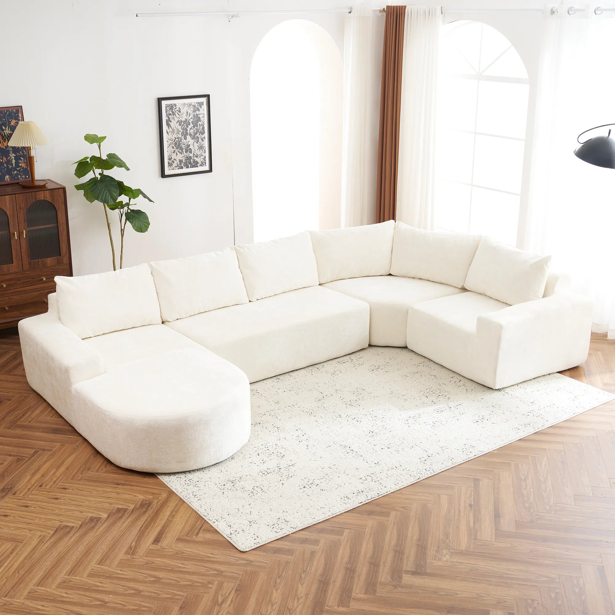142" Oversized Cloud Sectional Modular Compressed Sofa with Chenille Fabric & Deep Seat
