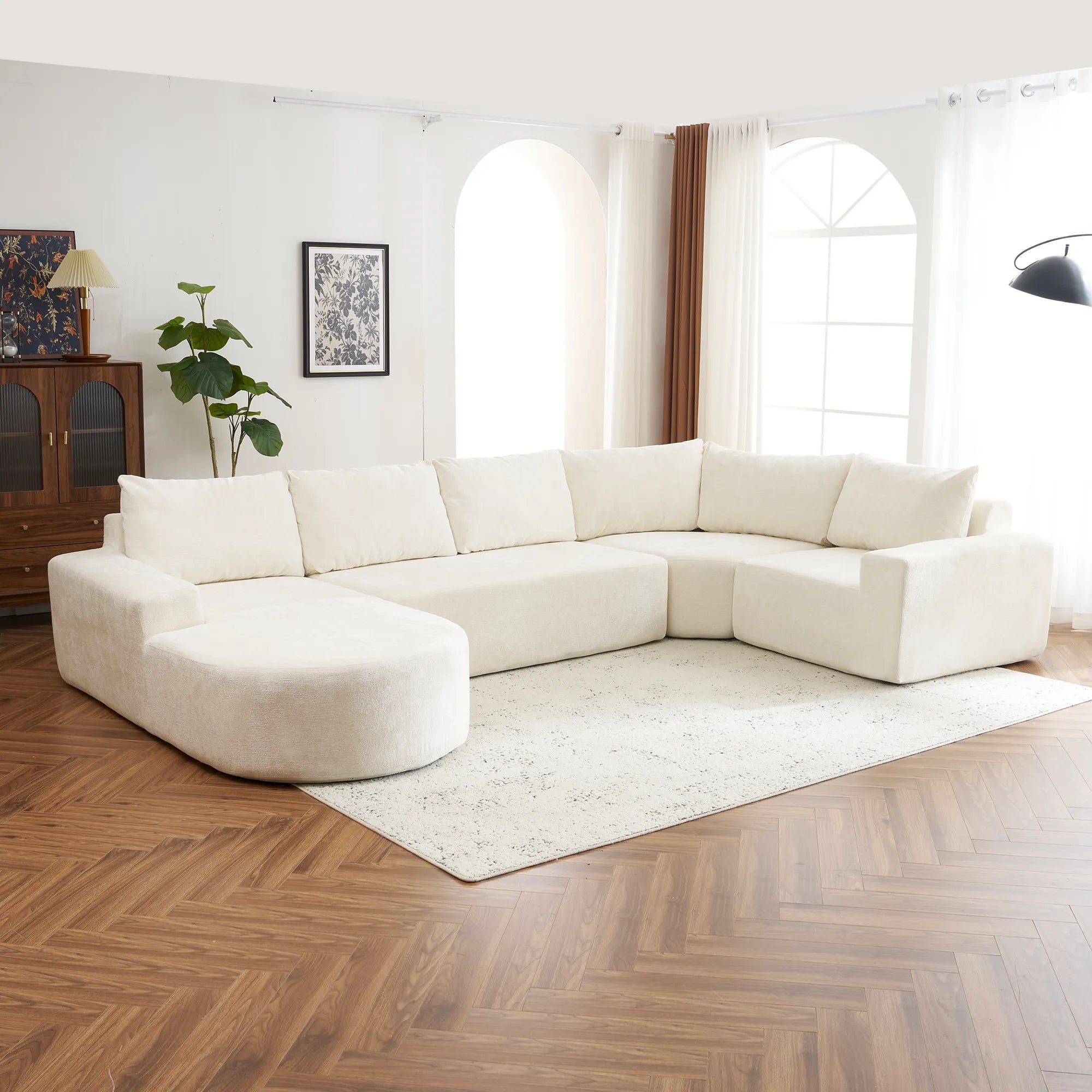 142" Oversized Cloud Sectional Modular Compressed Sofa with Chenille Fabric & Deep Seat