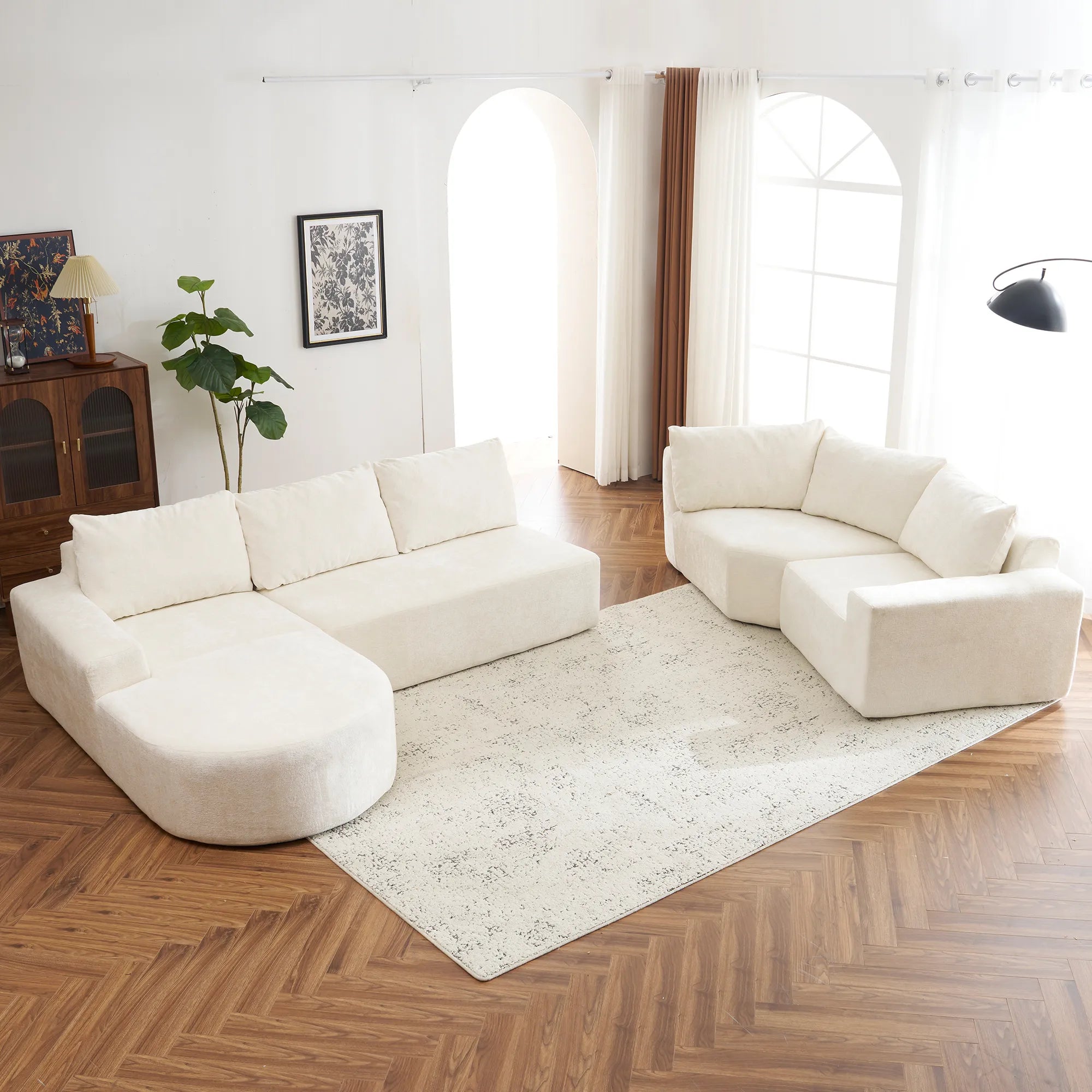 142" Oversized Cloud Sectional Modular Compressed Sofa with Chenille Fabric & Deep Seat