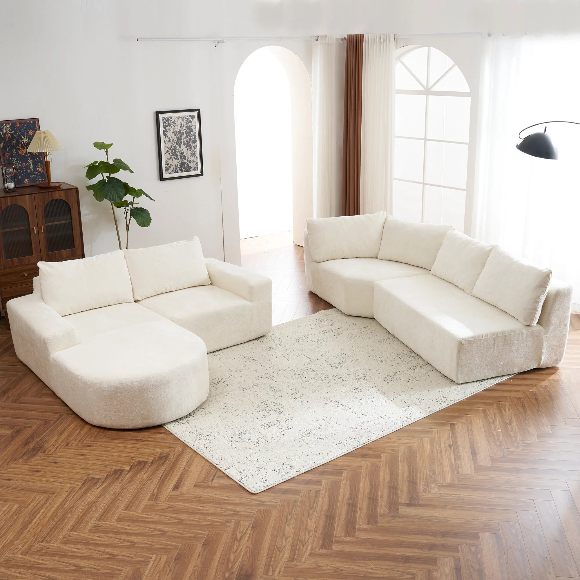 142" Oversized Cloud Sectional Modular Compressed Sofa with Chenille Fabric & Deep Seat