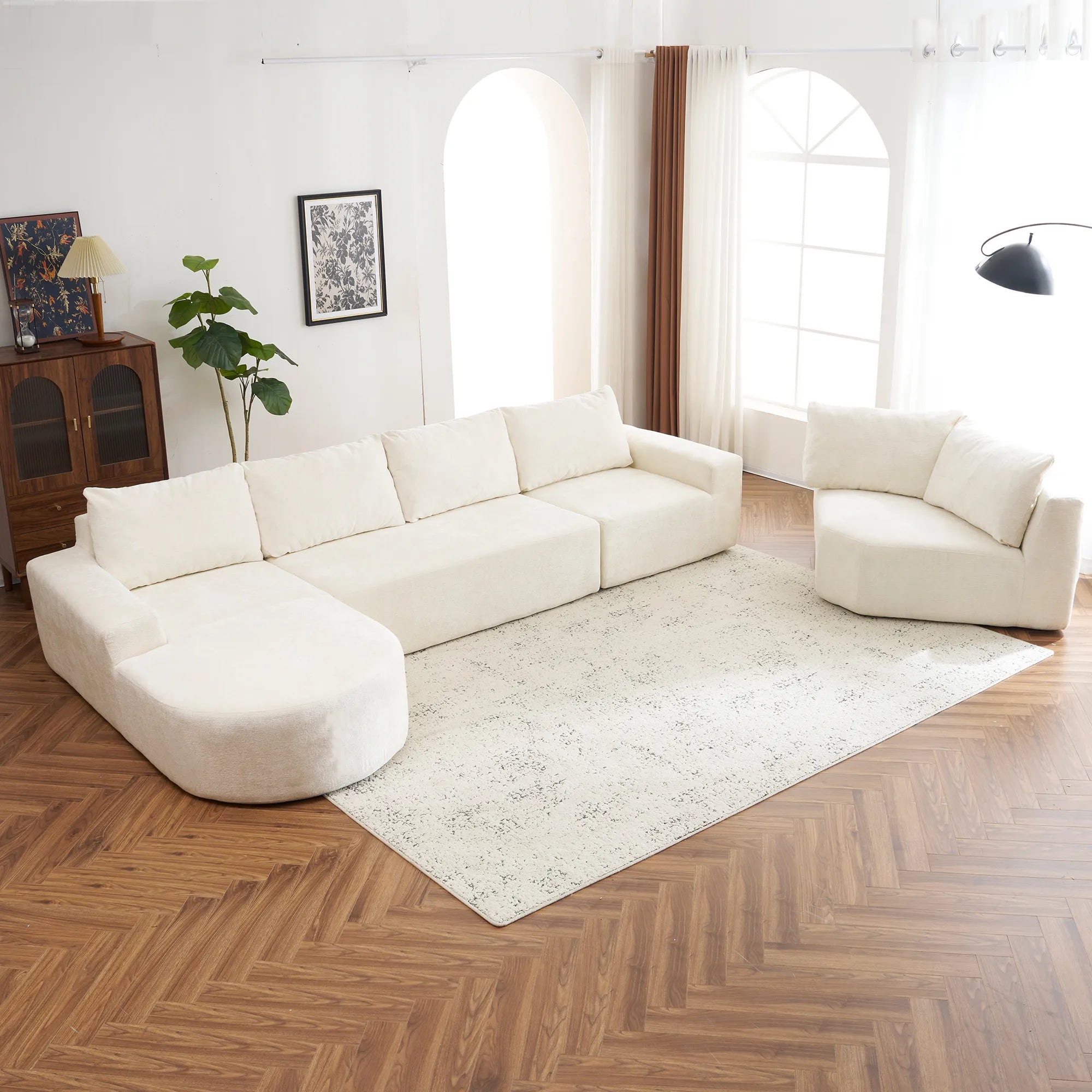 142" Oversized Cloud Sectional Modular Compressed Sofa with Chenille Fabric & Deep Seat