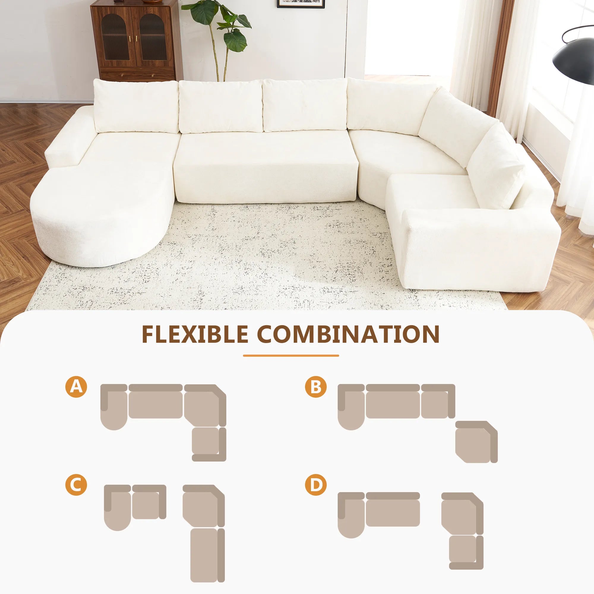 142" Oversized Cloud Sectional Modular Compressed Sofa with Chenille Fabric & Deep Seat