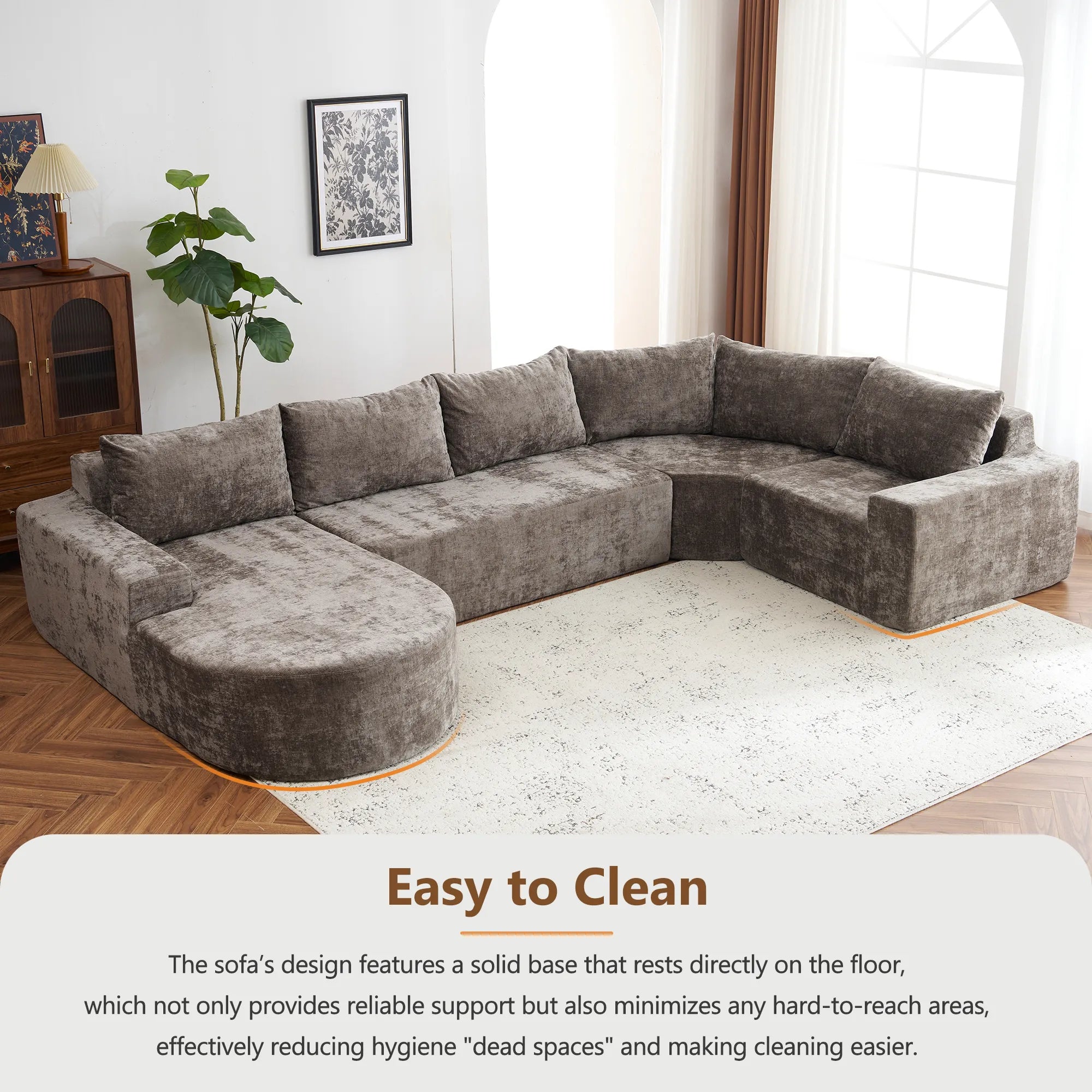 142" Oversized Cloud Sectional Modular Compressed Sofa with Chenille Fabric & Deep Seat