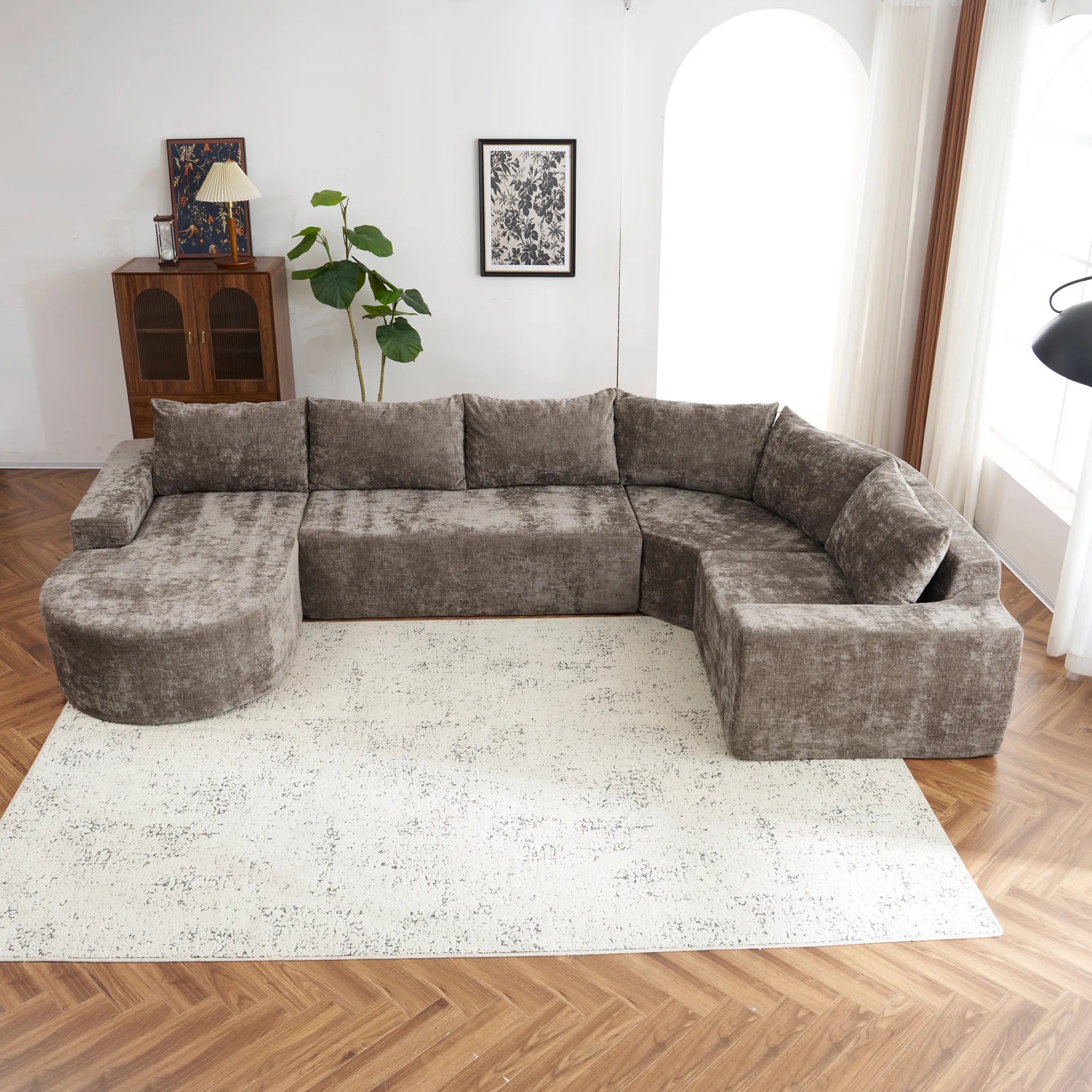 142" Oversized Cloud Sectional Modular Compressed Sofa with Chenille Fabric & Deep Seat
