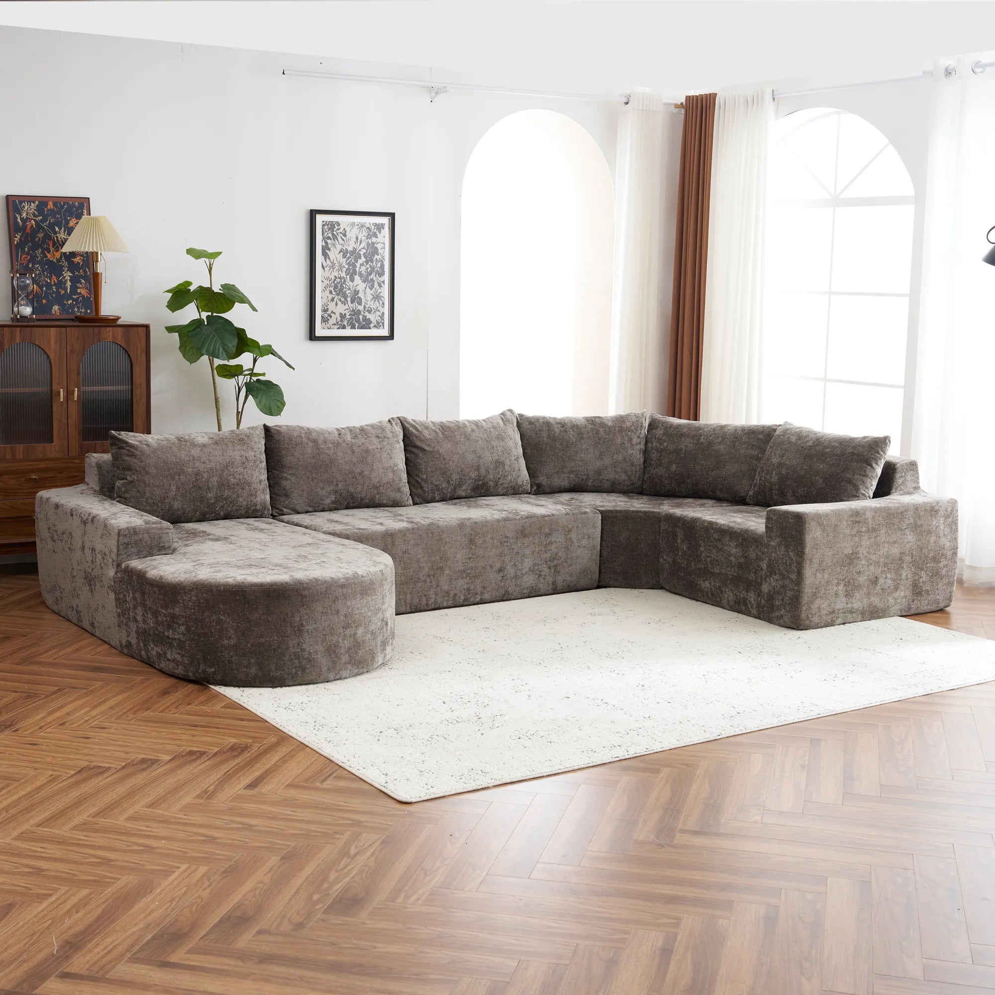 142" Oversized Cloud Sectional Modular Compressed Sofa with Chenille Fabric & Deep Seat