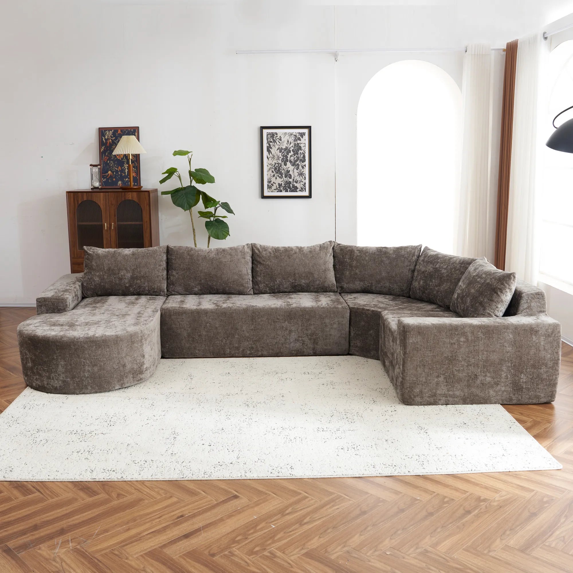 142" Oversized Cloud Sectional Modular Compressed Sofa with Chenille Fabric & Deep Seat