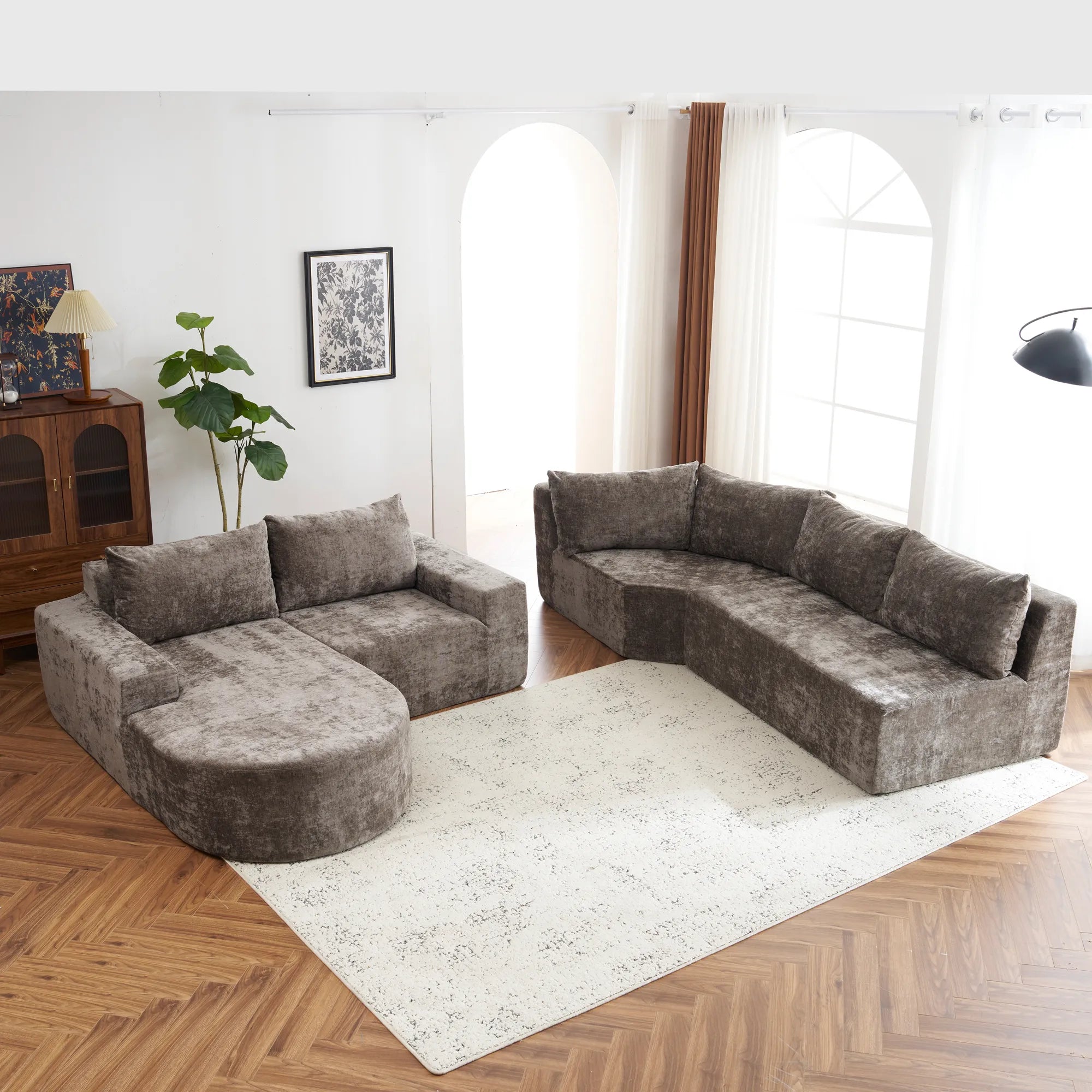 142" Oversized Cloud Sectional Modular Compressed Sofa with Chenille Fabric & Deep Seat