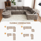 142" Oversized Cloud Sectional Modular Compressed Sofa with Chenille Fabric & Deep Seat