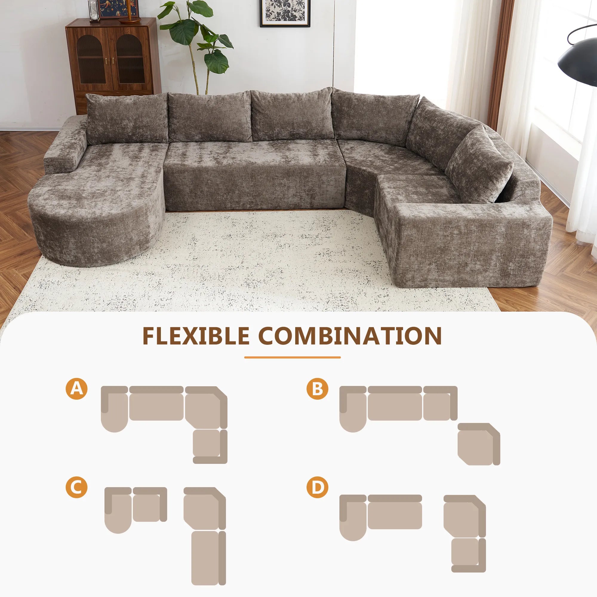 142" Oversized Cloud Sectional Modular Compressed Sofa with Chenille Fabric & Deep Seat