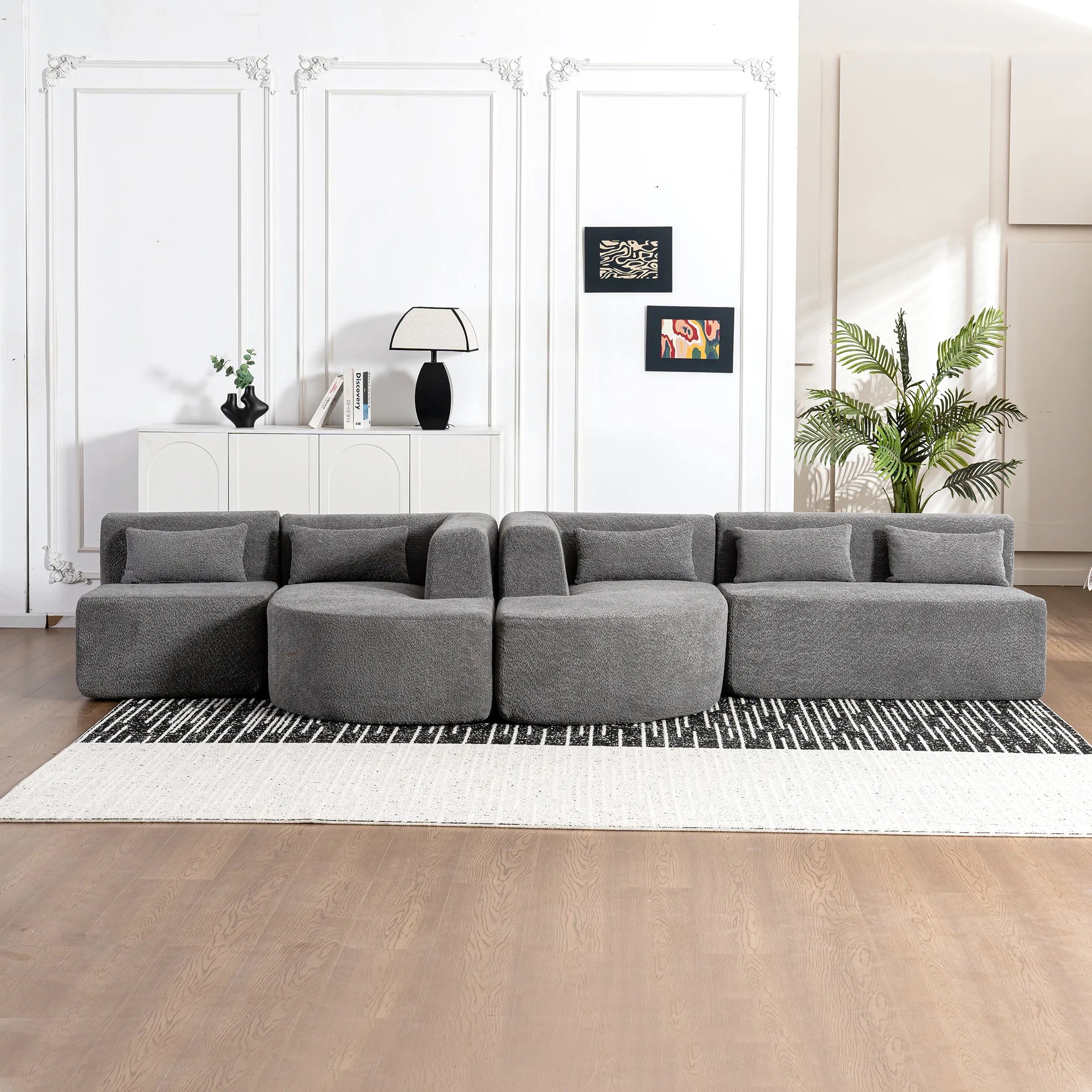 144" Upholstered Modern Modular Sofa with Two Chaise Lounge