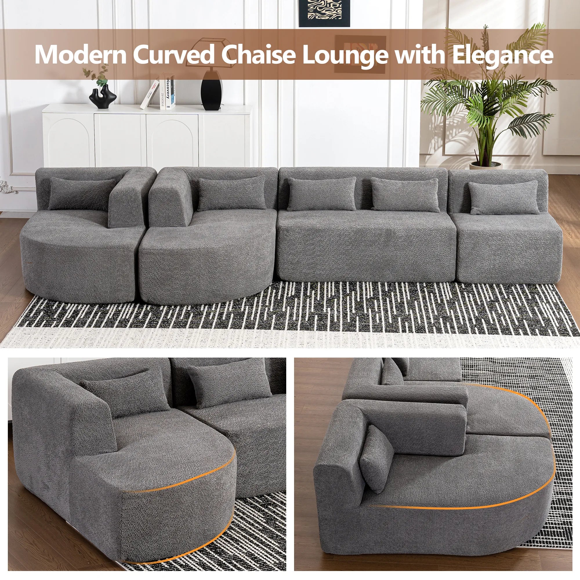 144" Upholstered Modern Modular Sofa with Two Chaise Lounge