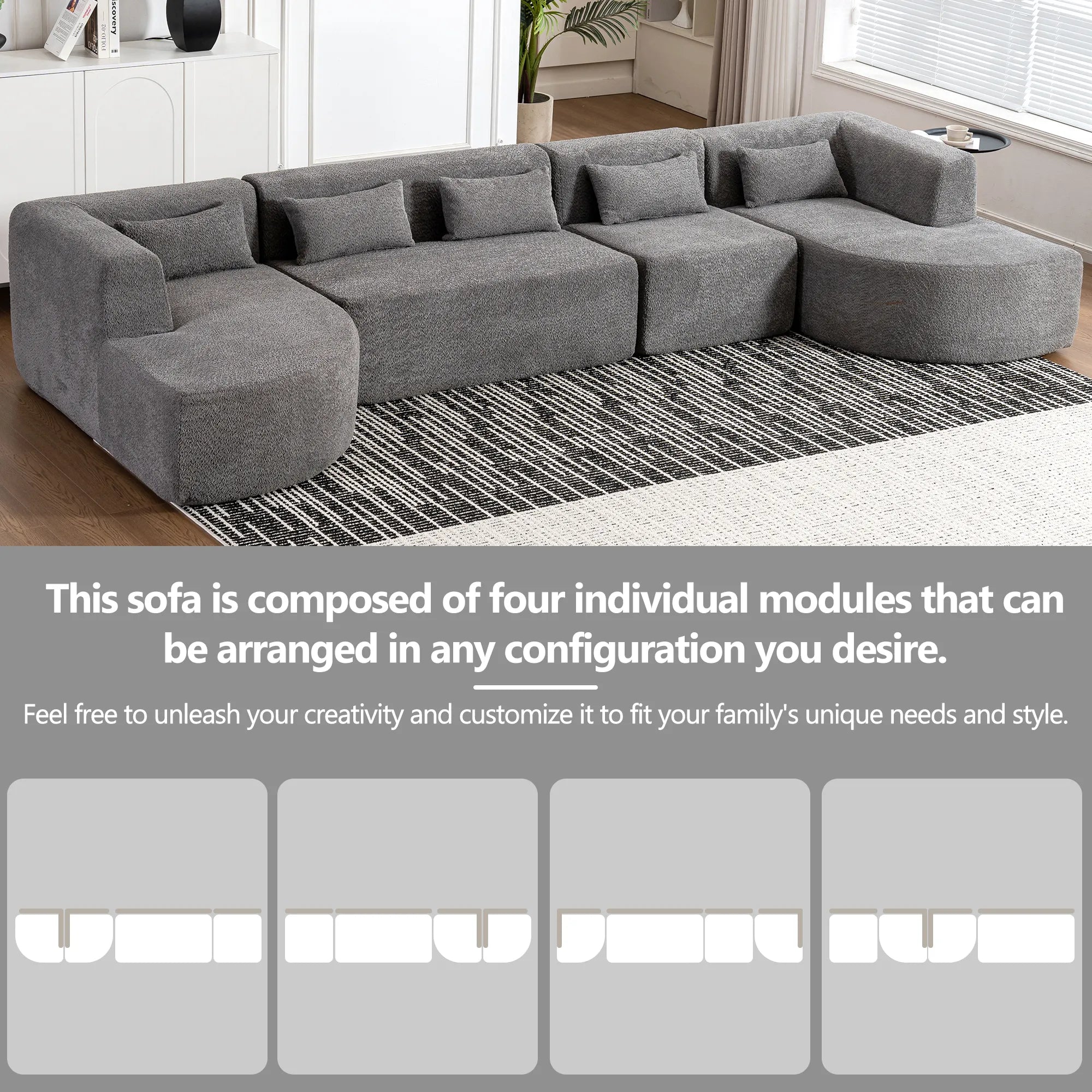 144" Upholstered Modern Modular Sofa with Two Chaise Lounge