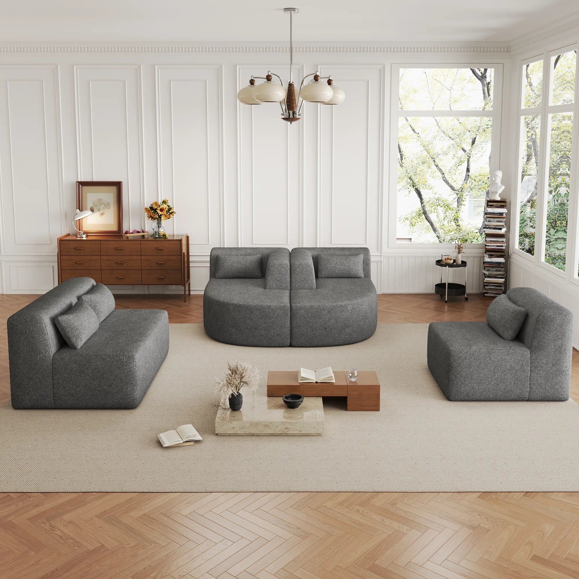 144" Upholstered Modern Modular Sofa with Two Chaise Lounge