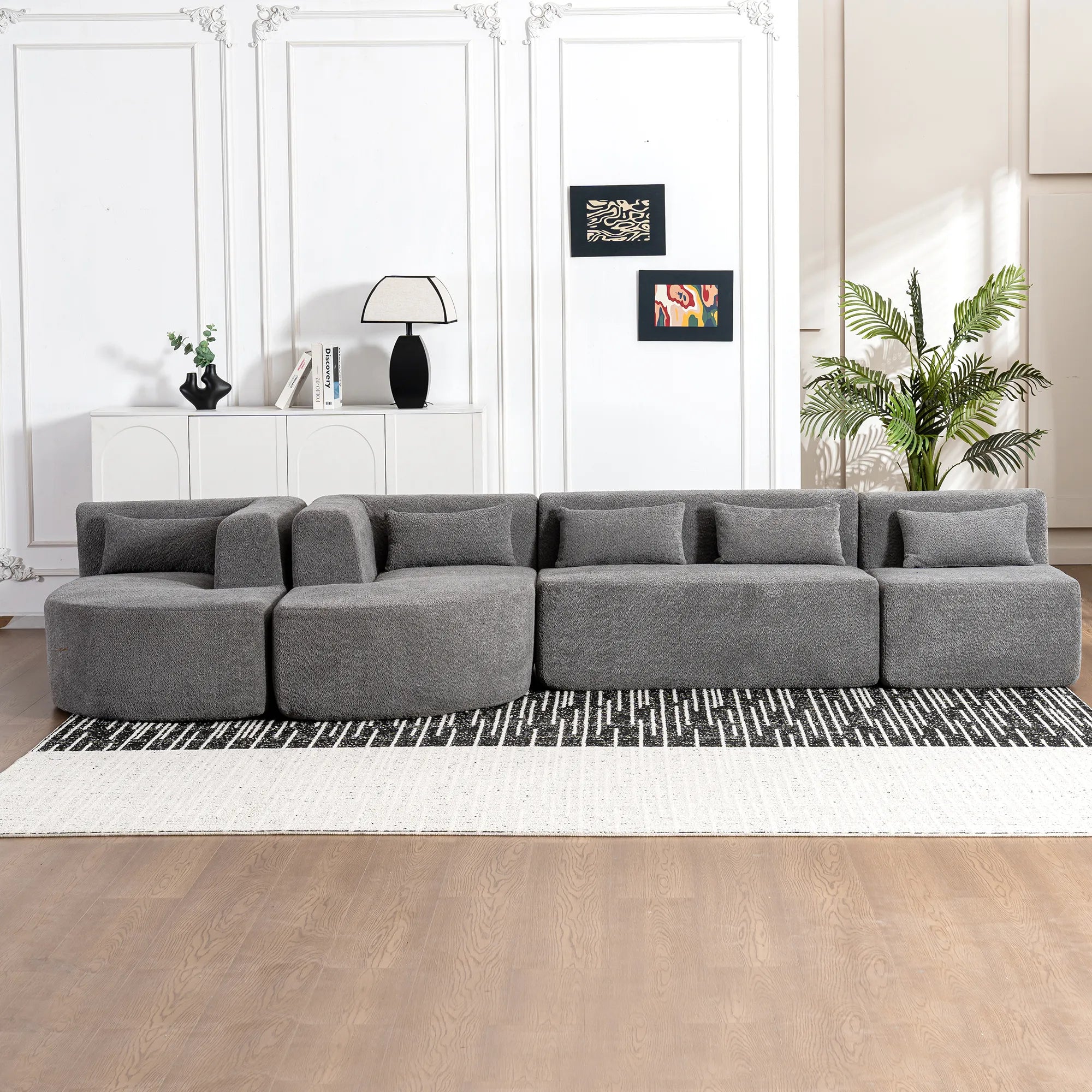 144" Upholstered Modern Modular Sofa with Two Chaise Lounge