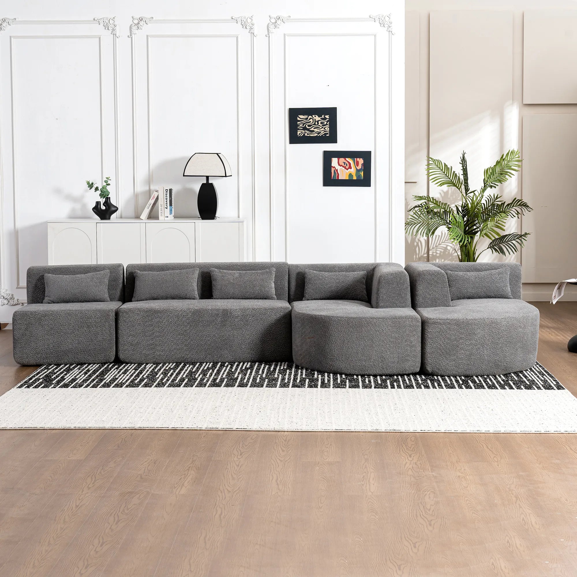 144" Upholstered Modern Modular Sofa with Two Chaise Lounge