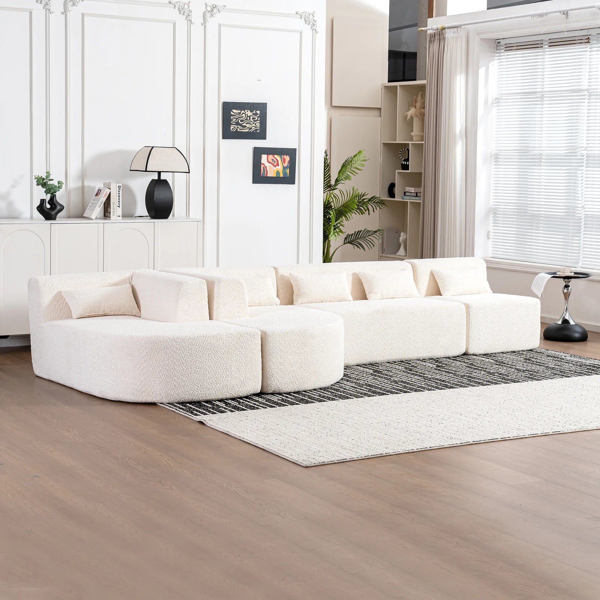 144" Upholstered Modern Modular Sofa with Two Chaise Lounge