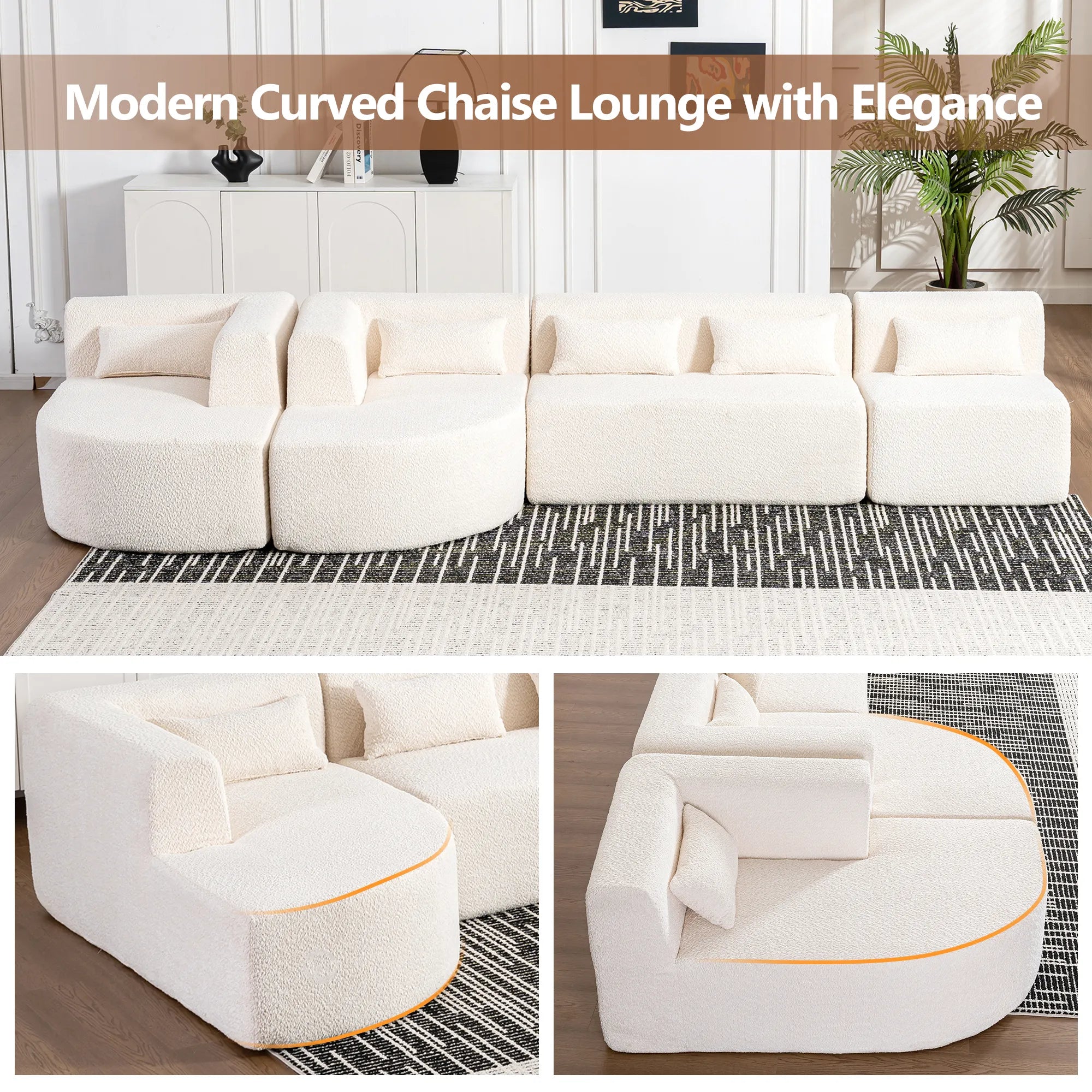 144" Upholstered Modern Modular Sofa with Two Chaise Lounge