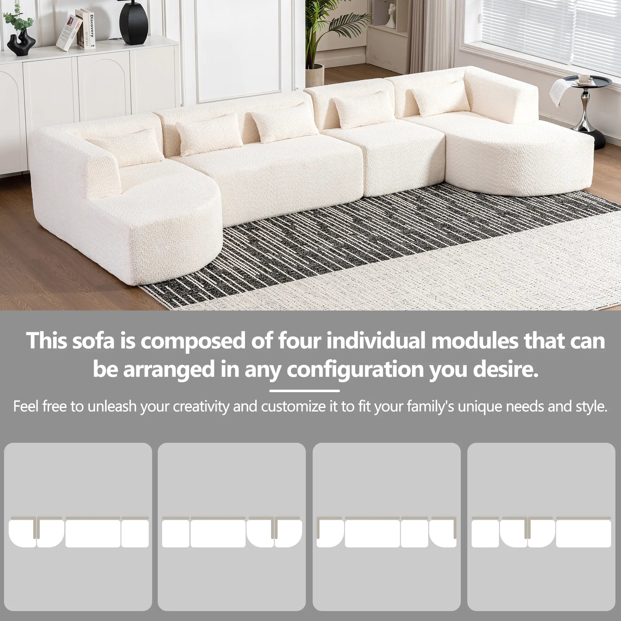 144" Upholstered Modern Modular Sofa with Two Chaise Lounge