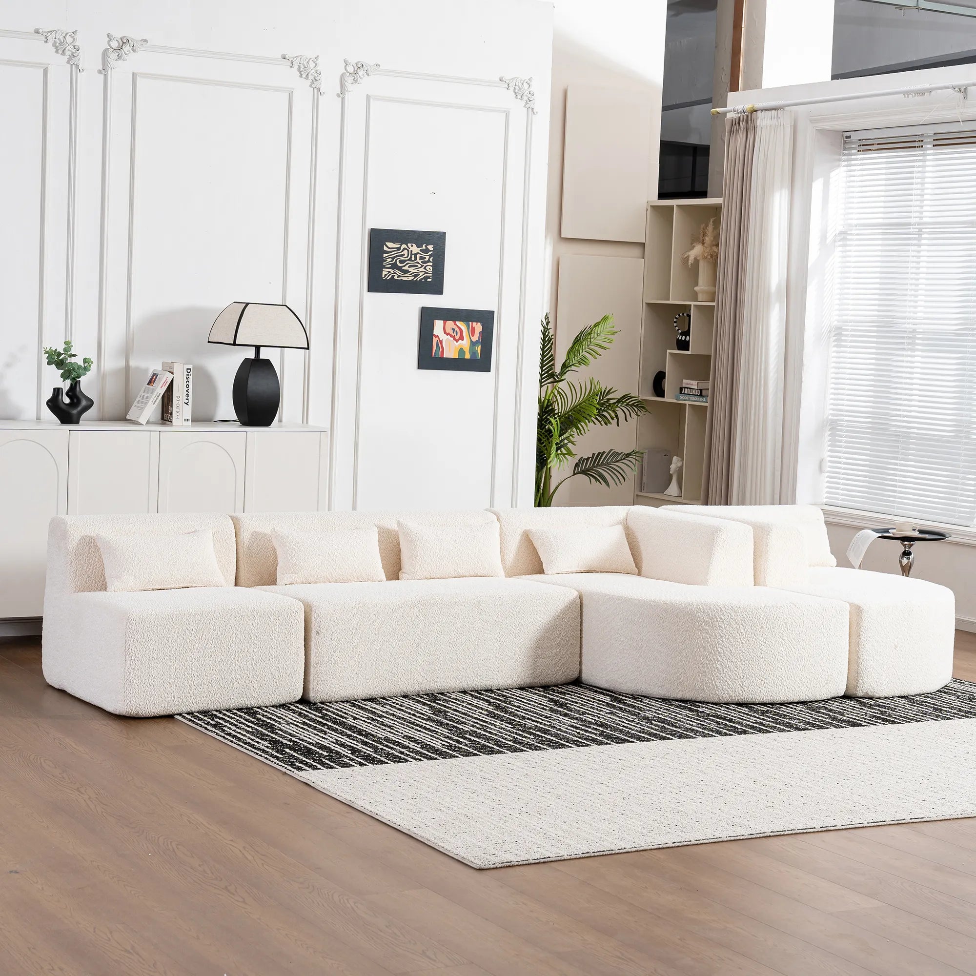 144" Upholstered Modern Modular Sofa with Two Chaise Lounge