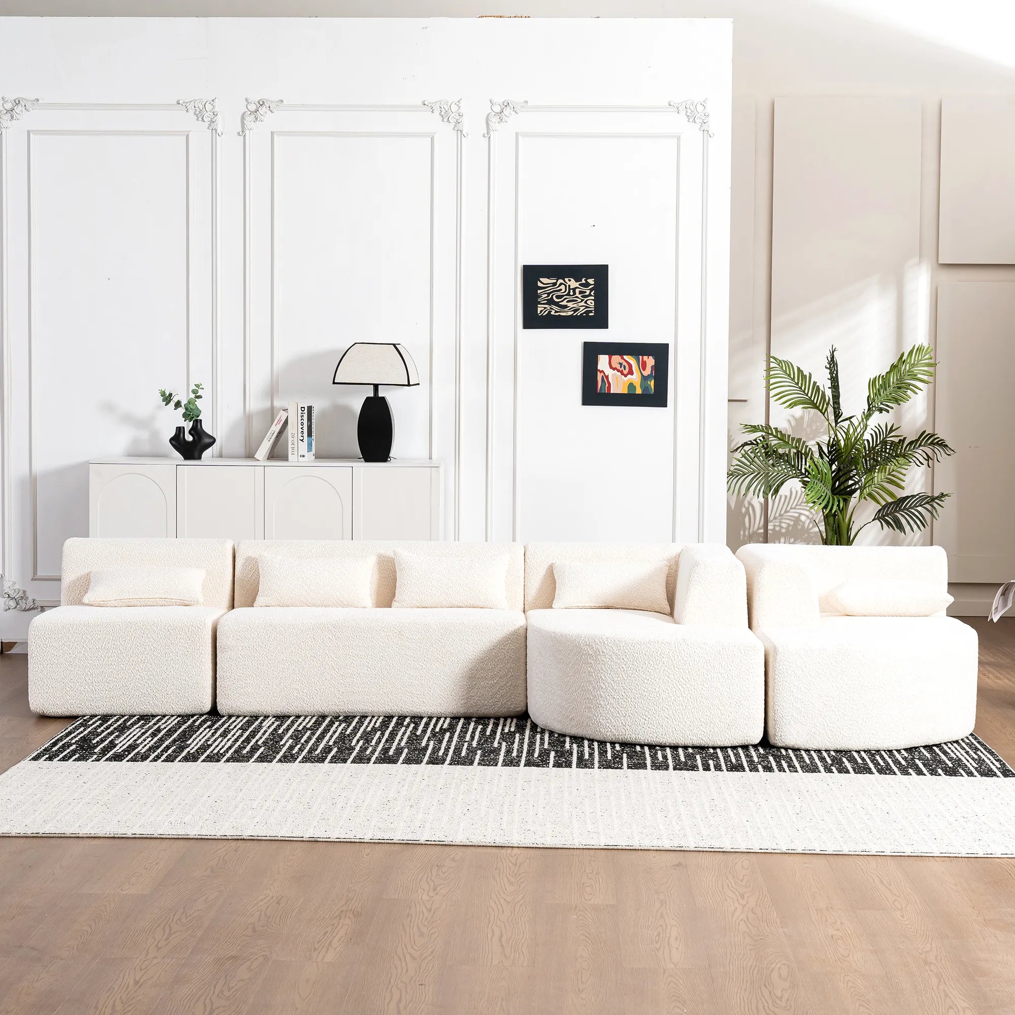 144" Upholstered Modern Modular Sofa with Two Chaise Lounge