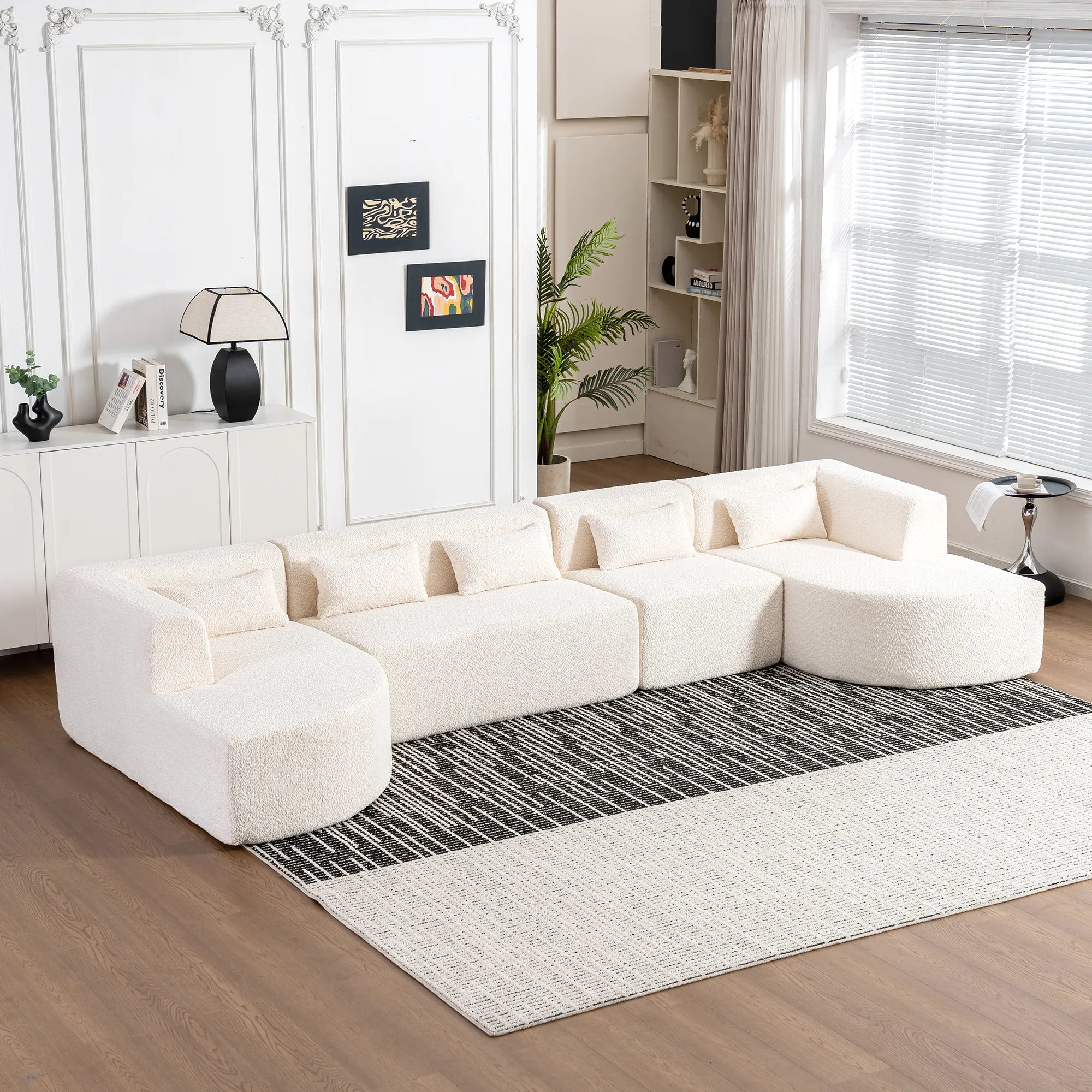 144" Upholstered Modern Modular Sofa with Two Chaise Lounge