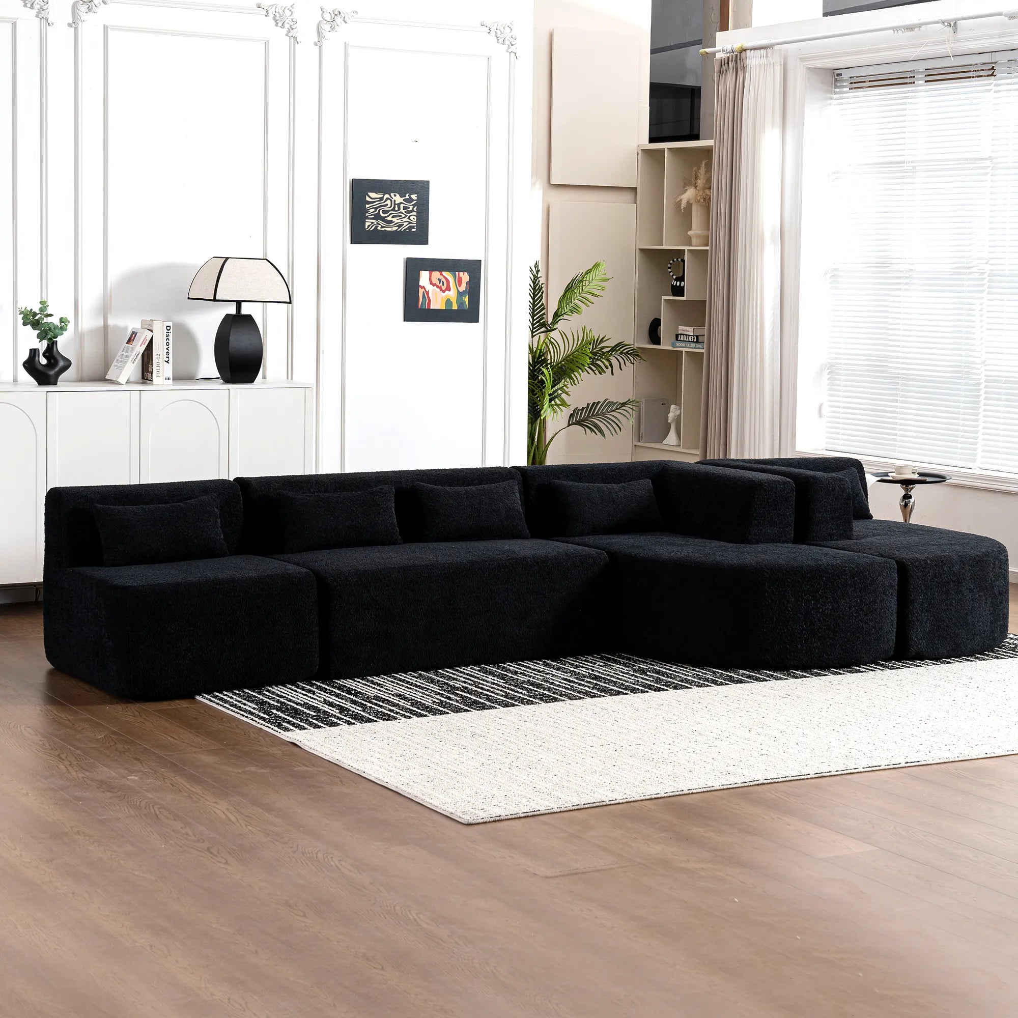 144" Upholstered Modern Modular Sofa with Two Chaise Lounge