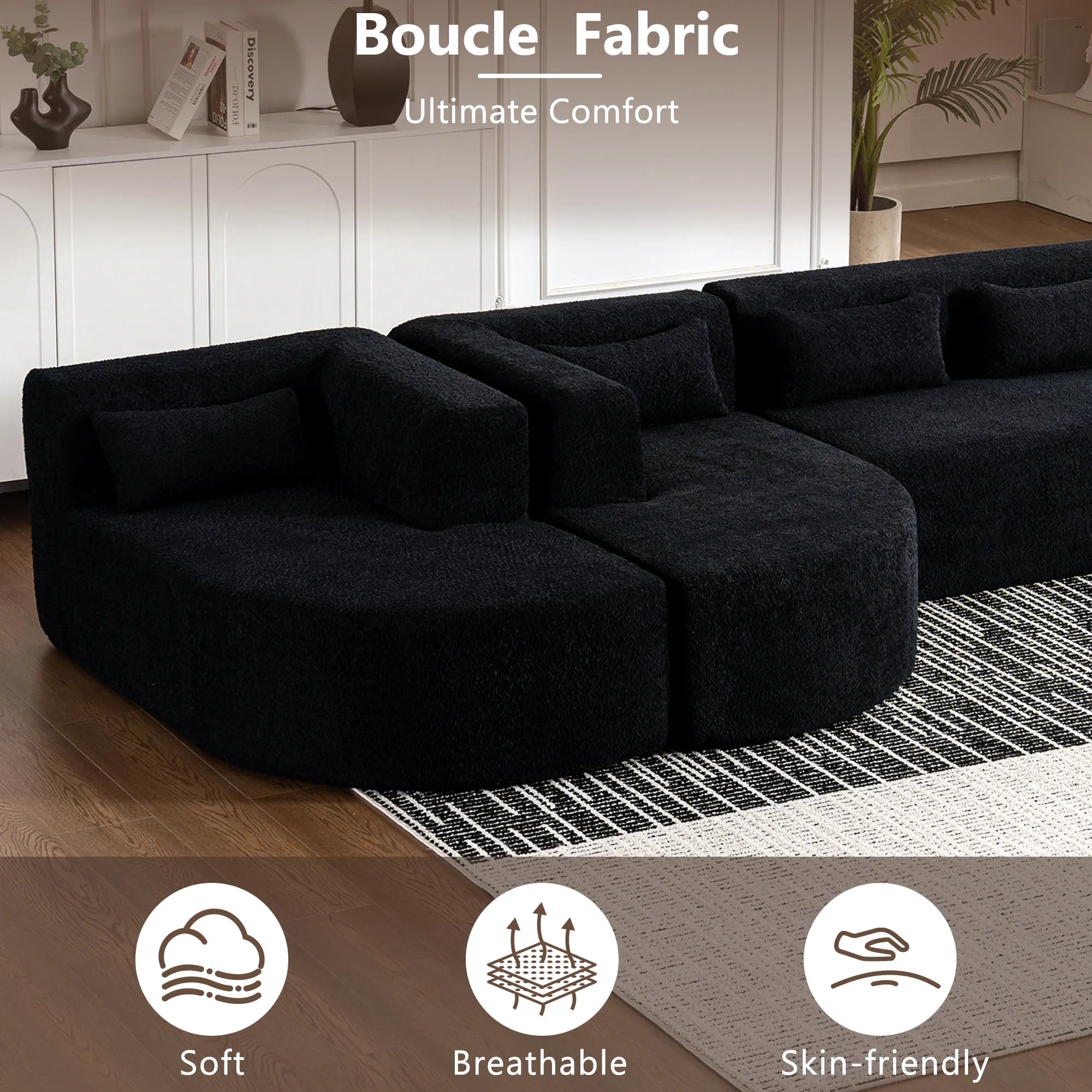 144" Upholstered Modern Modular Sofa with Two Chaise Lounge