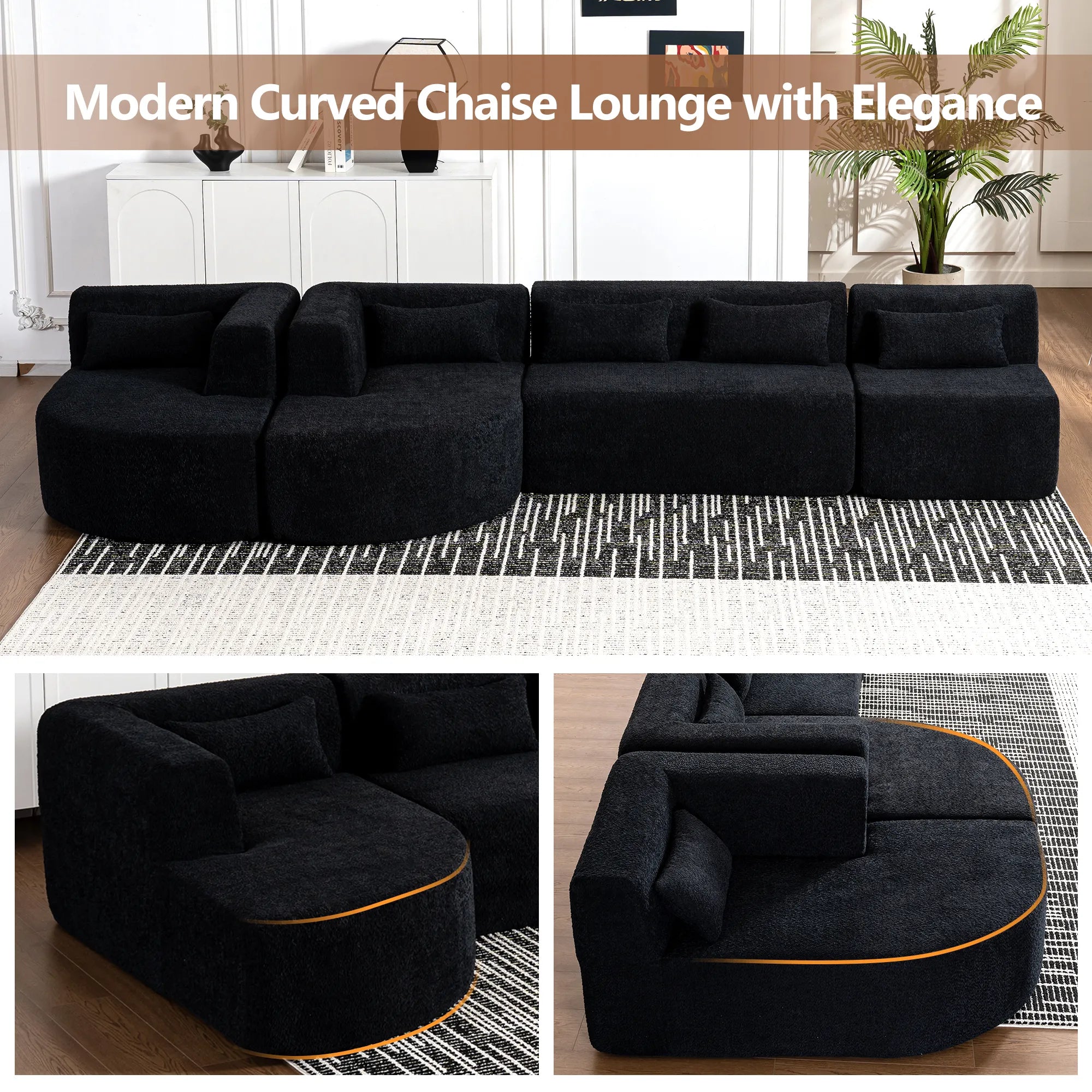 144" Upholstered Modern Modular Sofa with Two Chaise Lounge